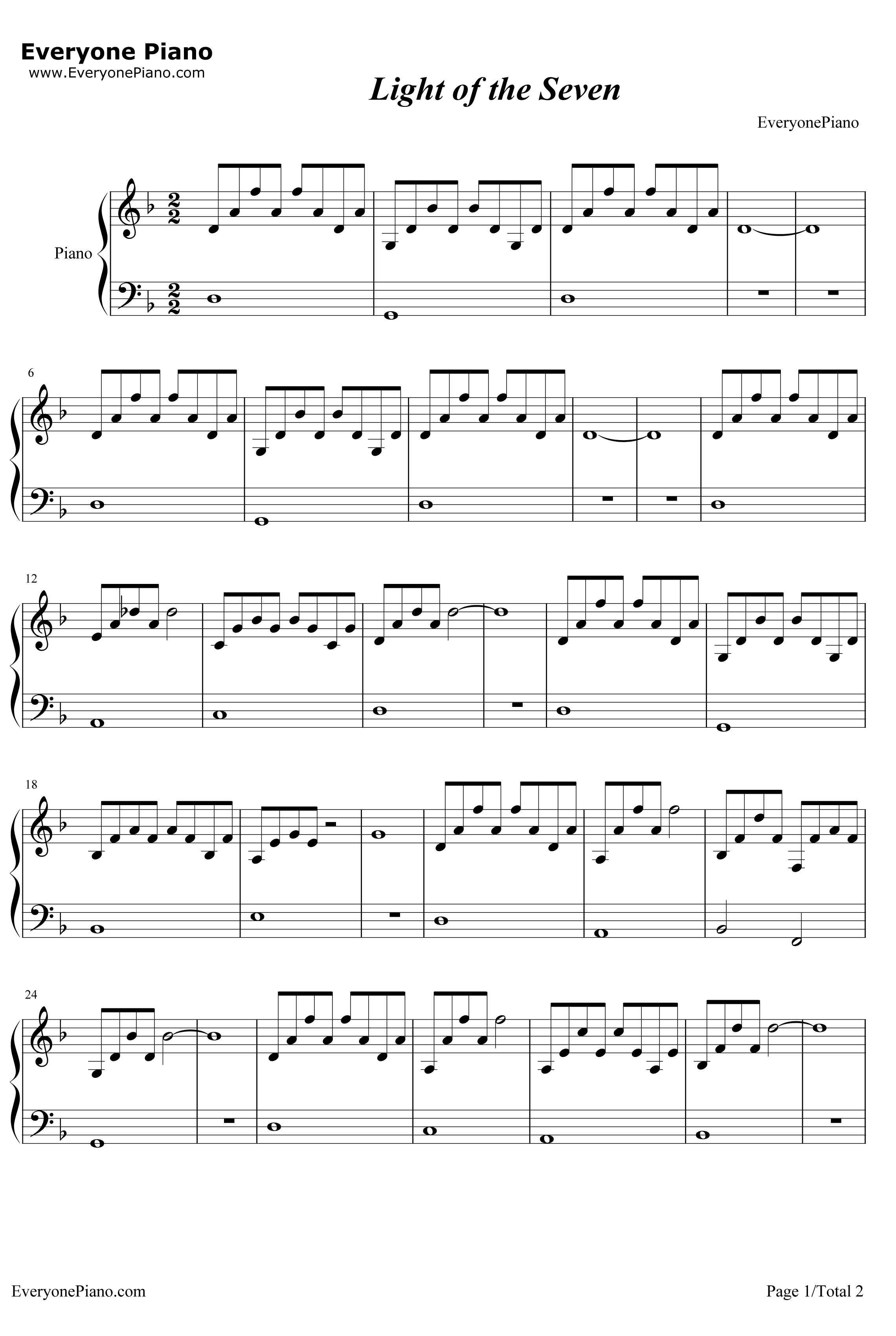 Light of the Seven钢琴谱-RaminDjawadi-权力的游戏第六季OST1