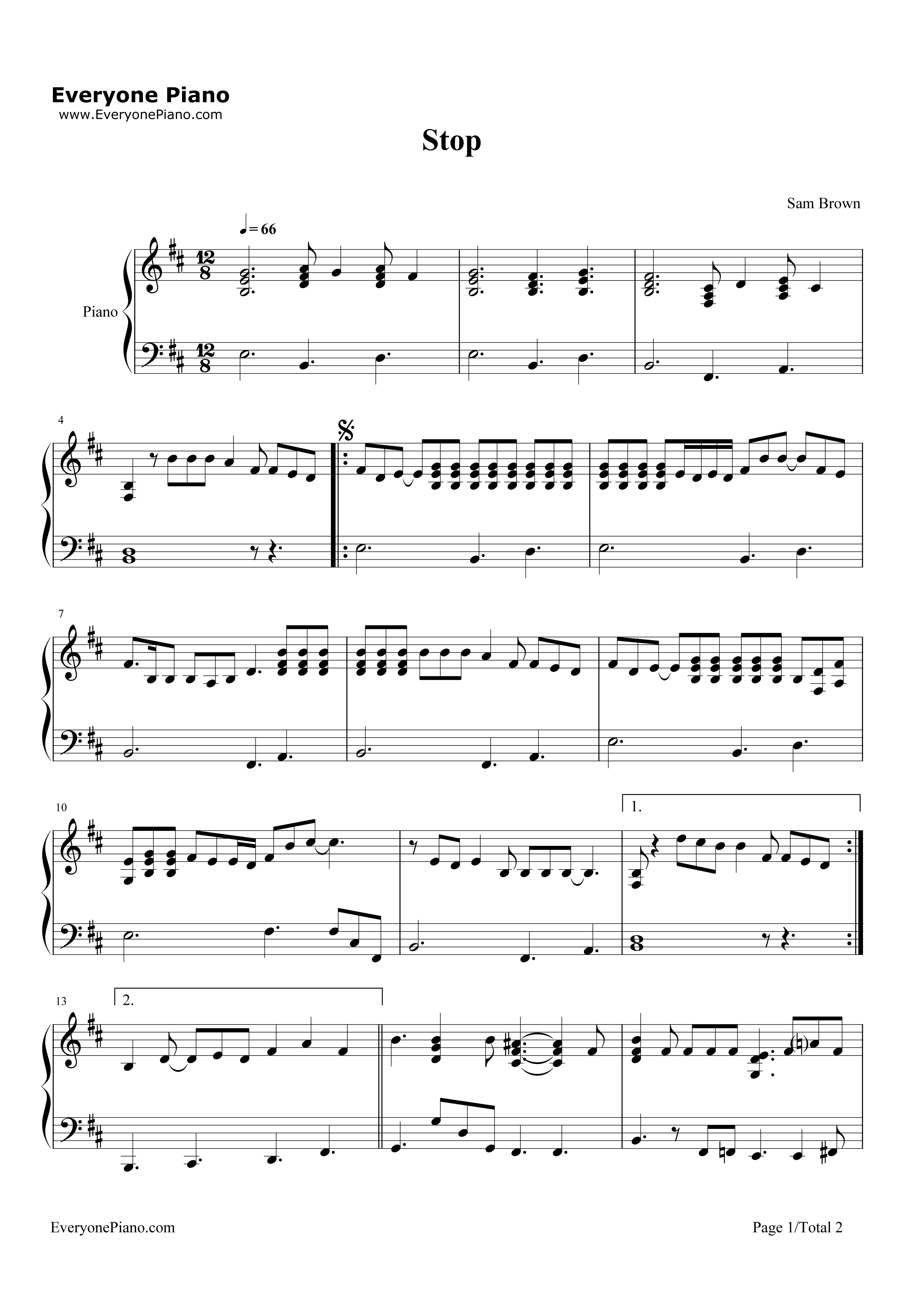 Stop钢琴谱-Sam Brown1