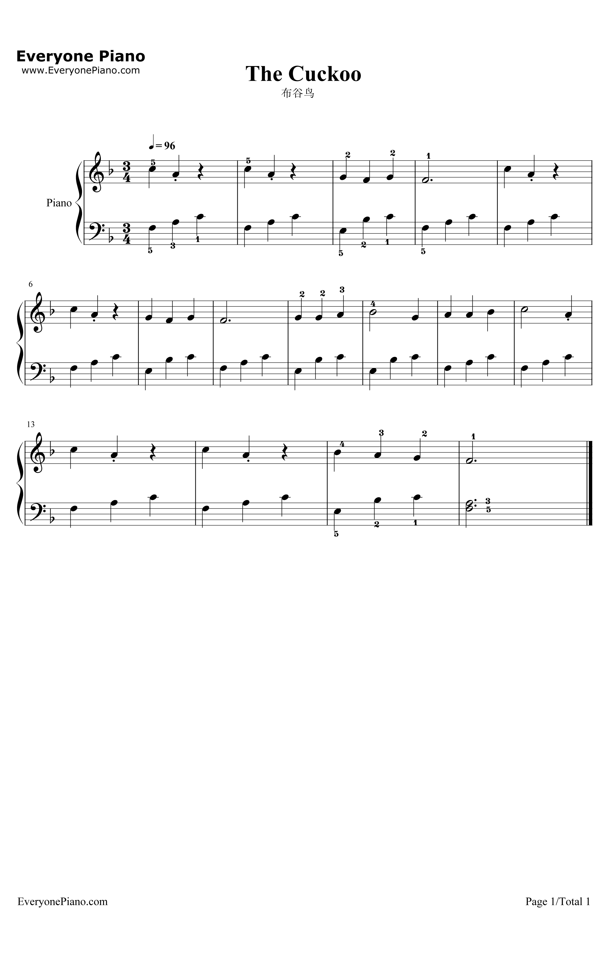 布谷鸟钢琴谱1