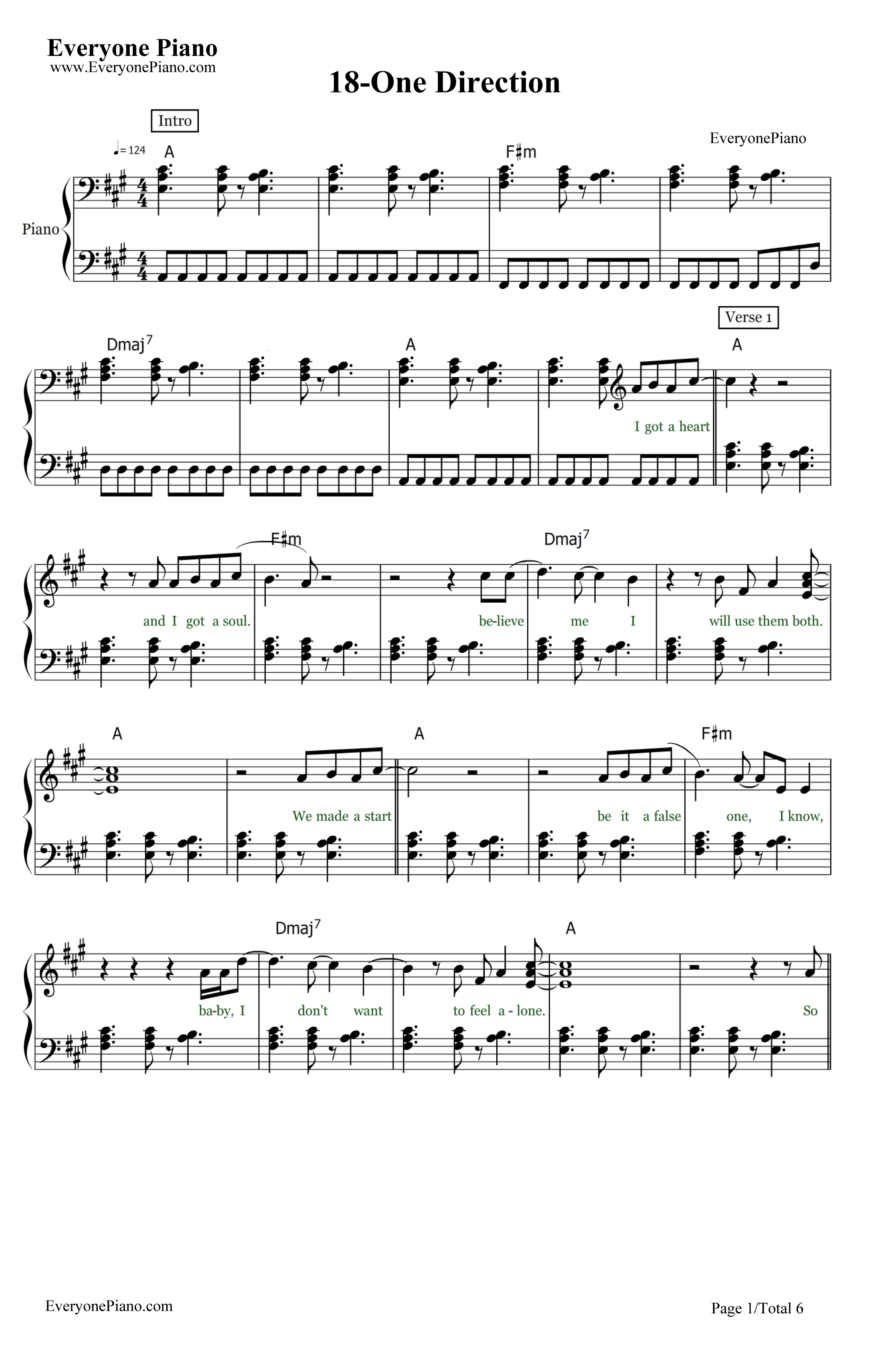 18钢琴谱-OneDirection1