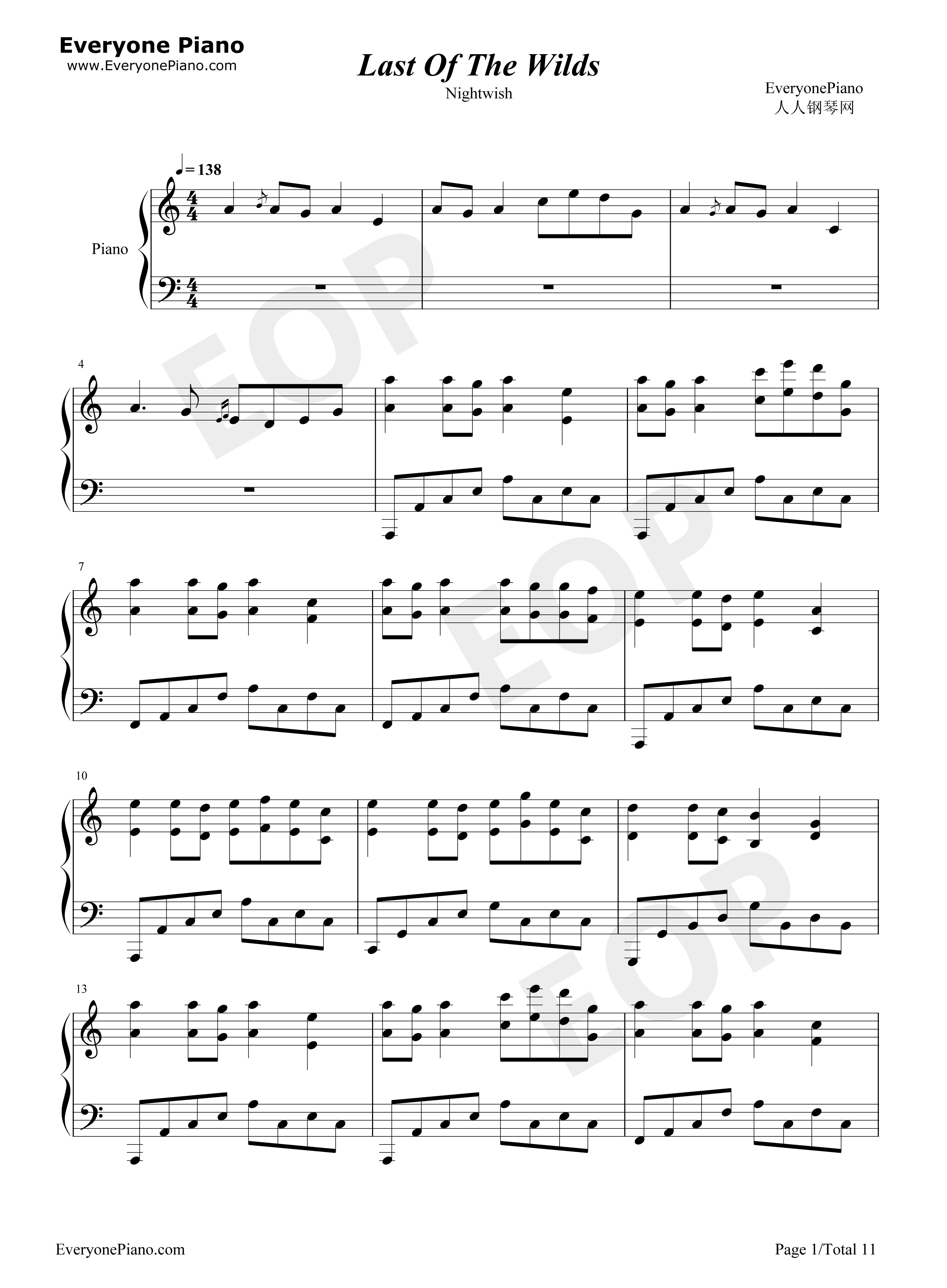 Last of the Wilds钢琴谱-Nightwish1