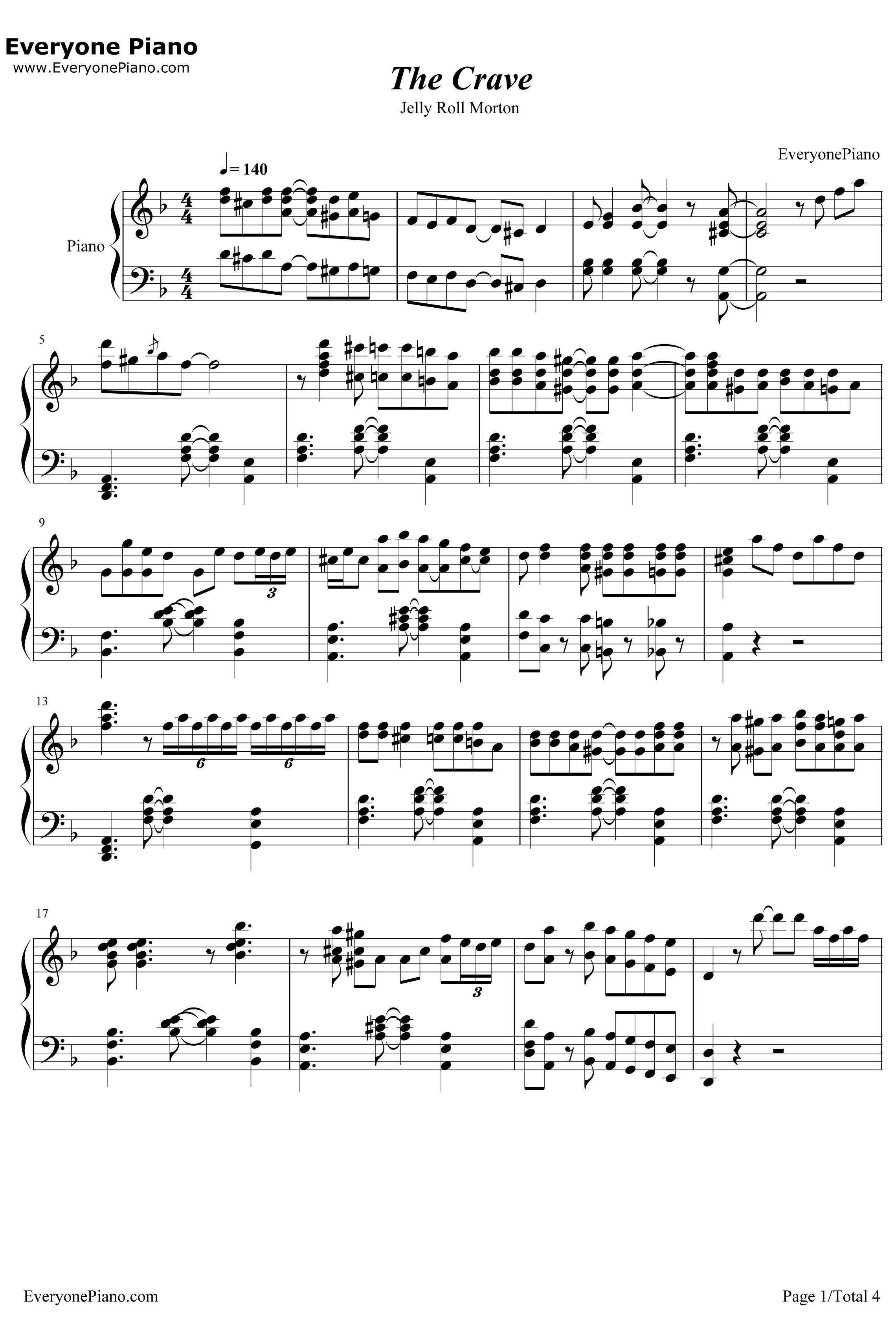 The Crave钢琴谱-杰利·罗尔·莫顿JellyRollMorton-海上钢琴师插曲爵士版1