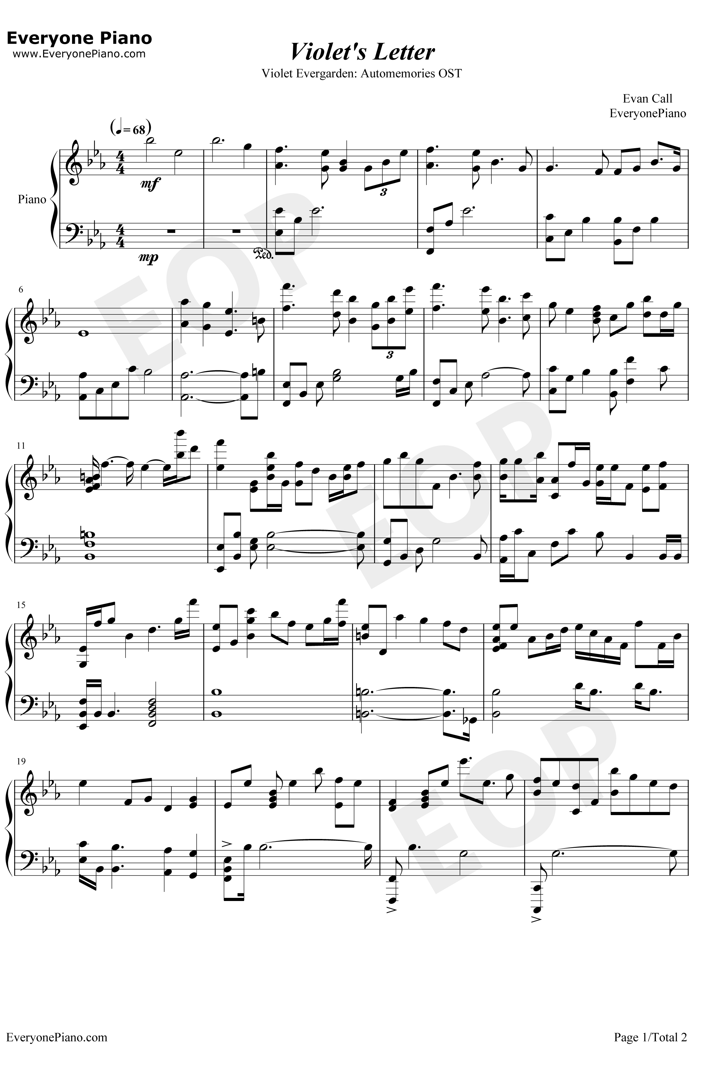 Violet's Letter钢琴谱-EvanCall-紫罗兰永恒花园OST1