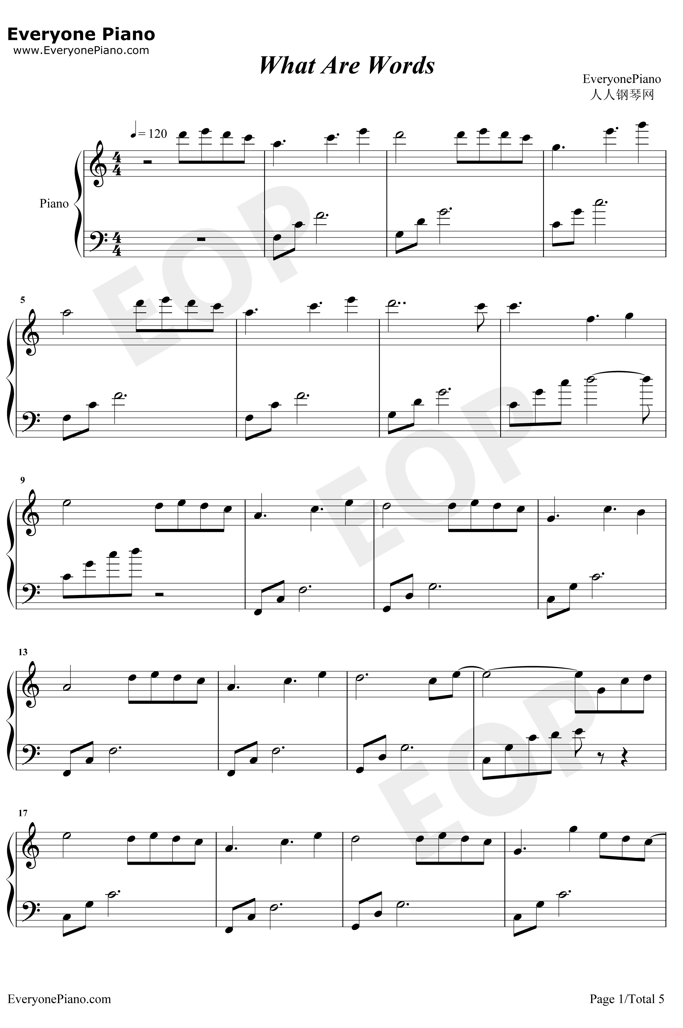 What Are Words钢琴谱-ChrisMedina-原版1