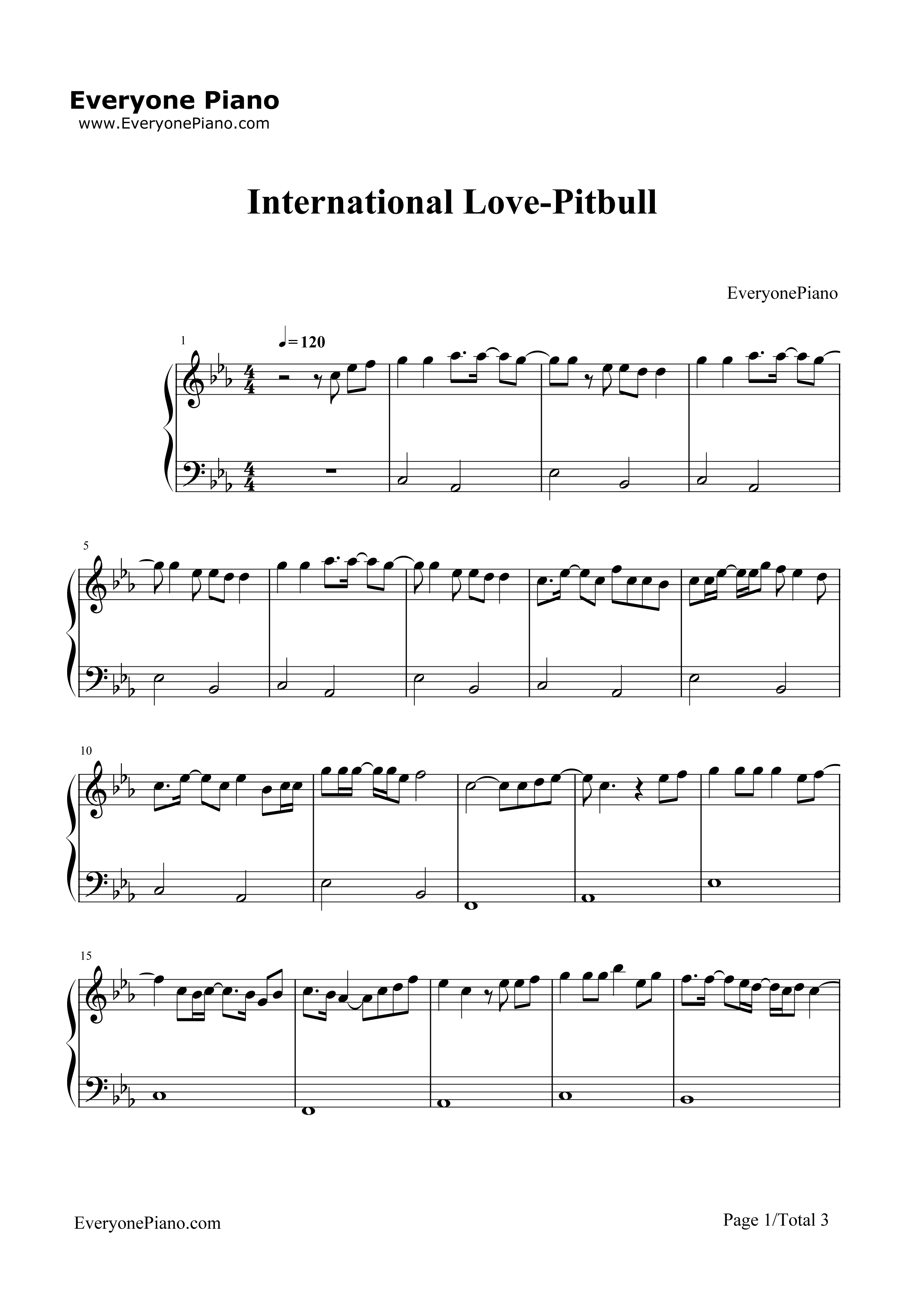 International Love钢琴谱-Pitbull1