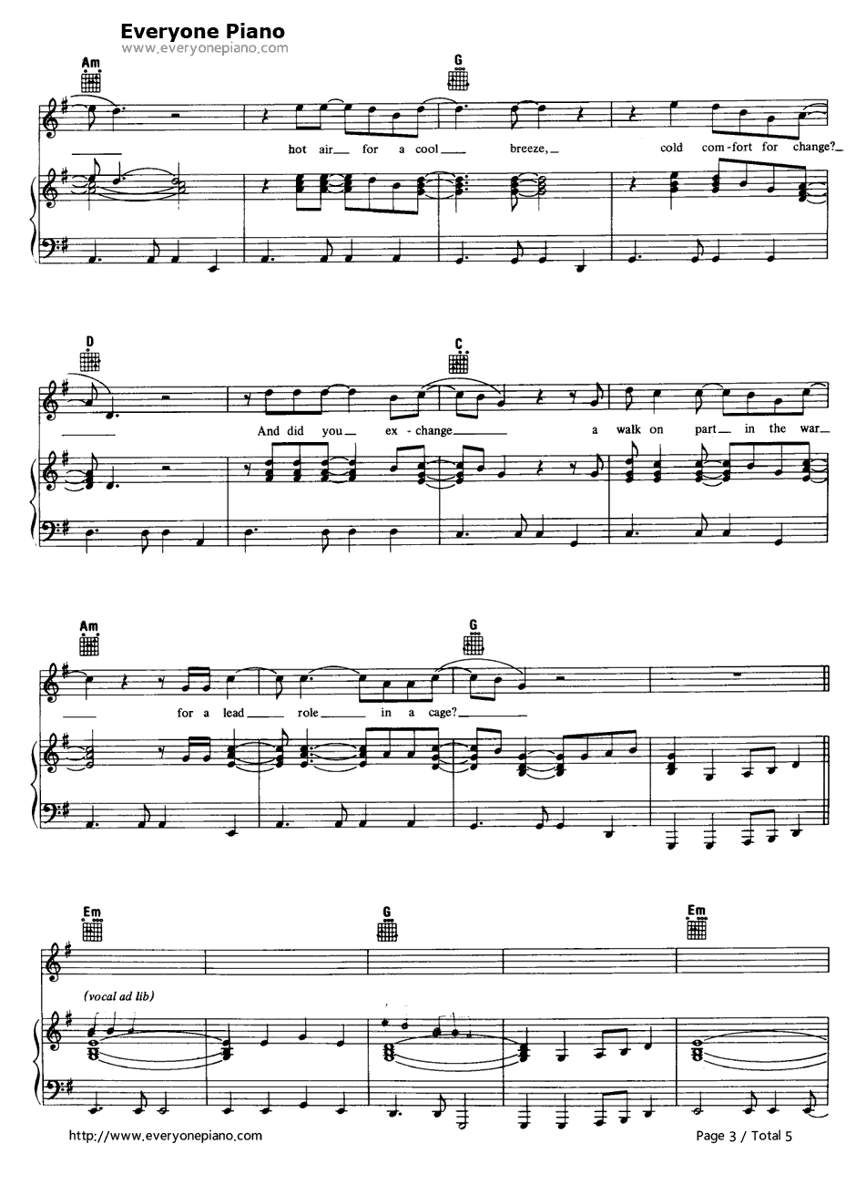 Wish You Were Here钢琴谱-PinkFloyd3