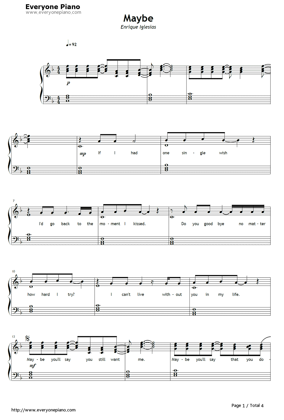 Maybe钢琴谱-Enrique Iglesias安立奎·伊格莱希亚斯1