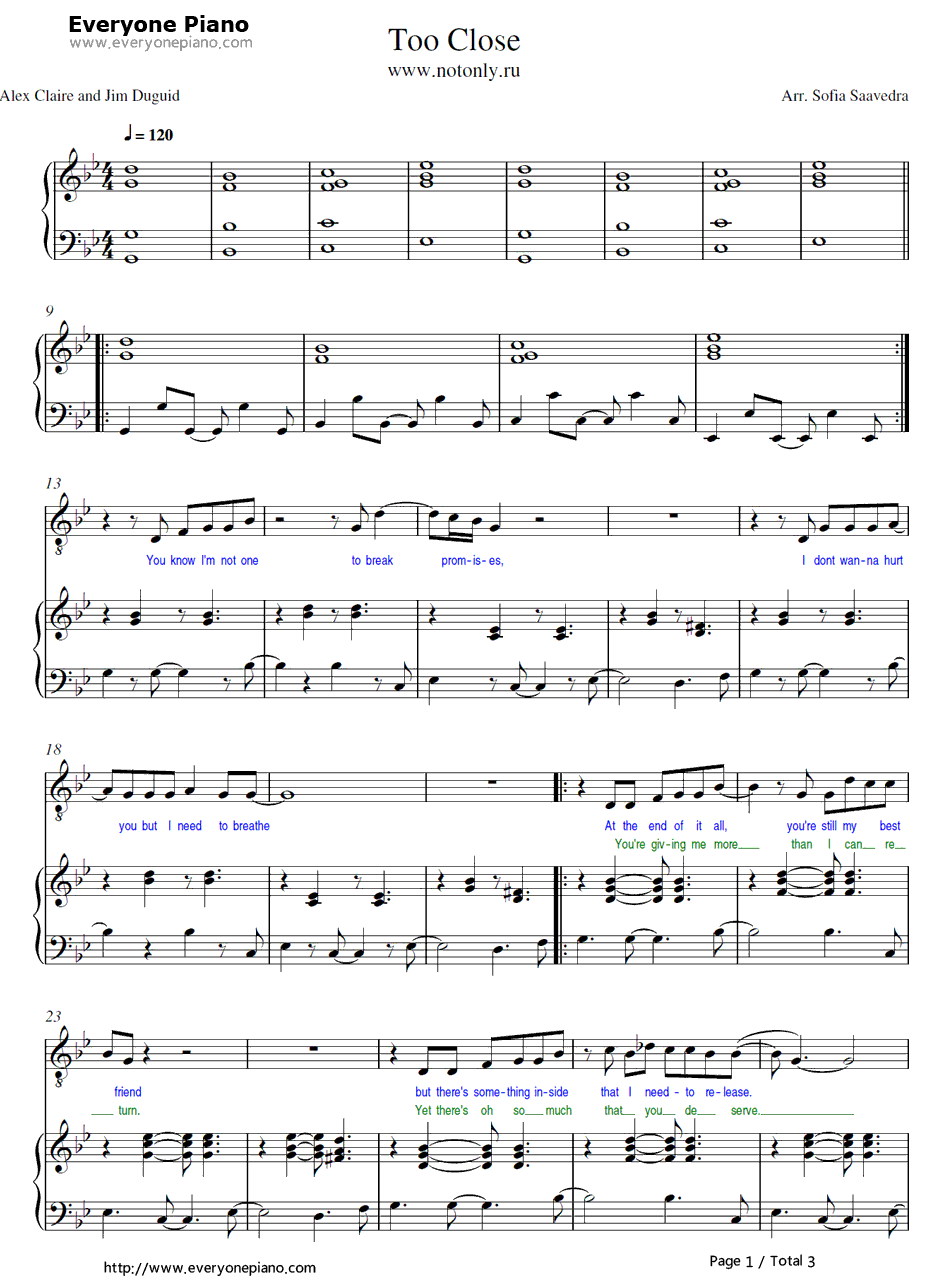 Too Close钢琴谱-AlexClare1