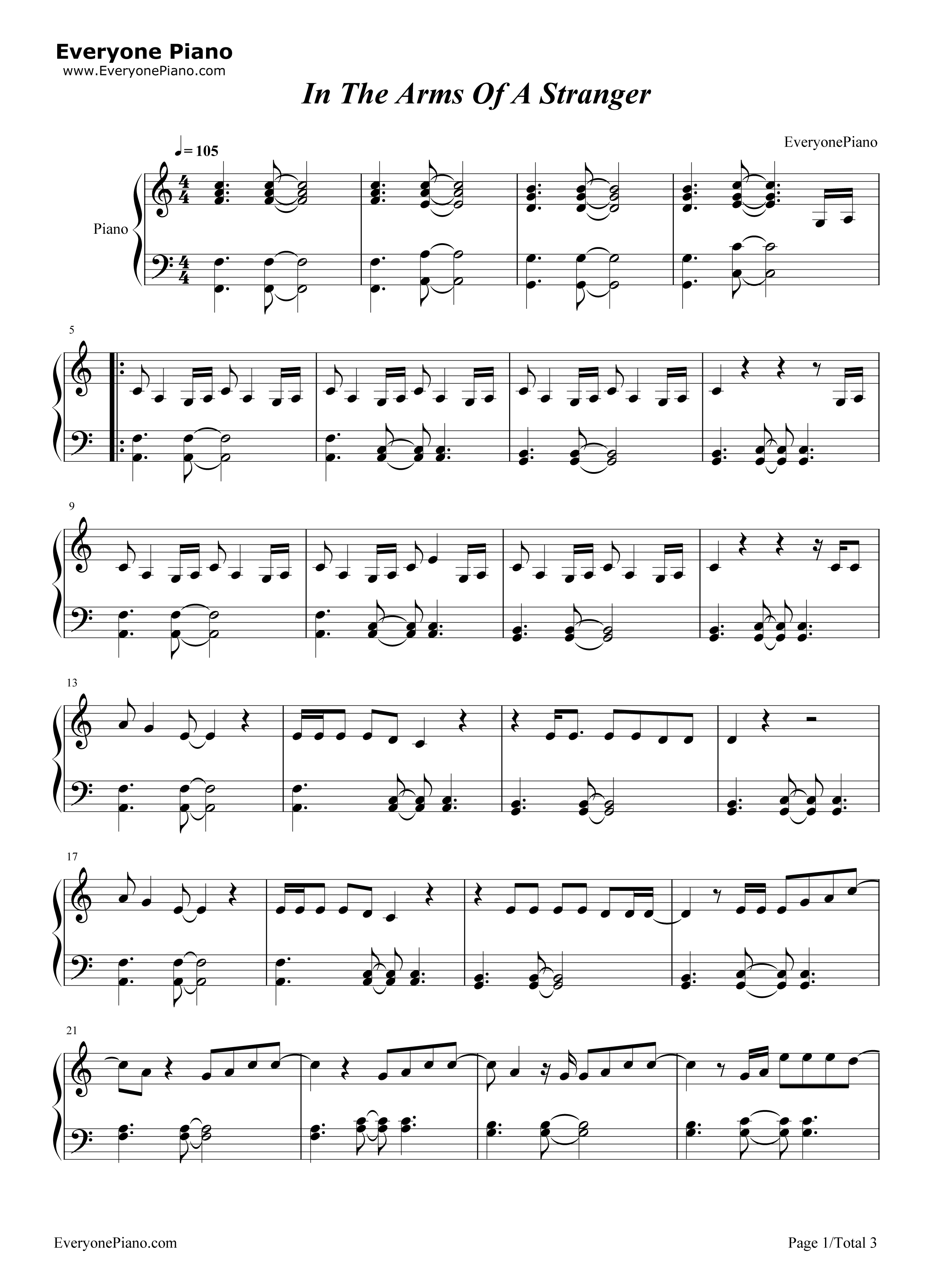 In The Arms Of A Stranger钢琴谱-Mike Posner Grey1