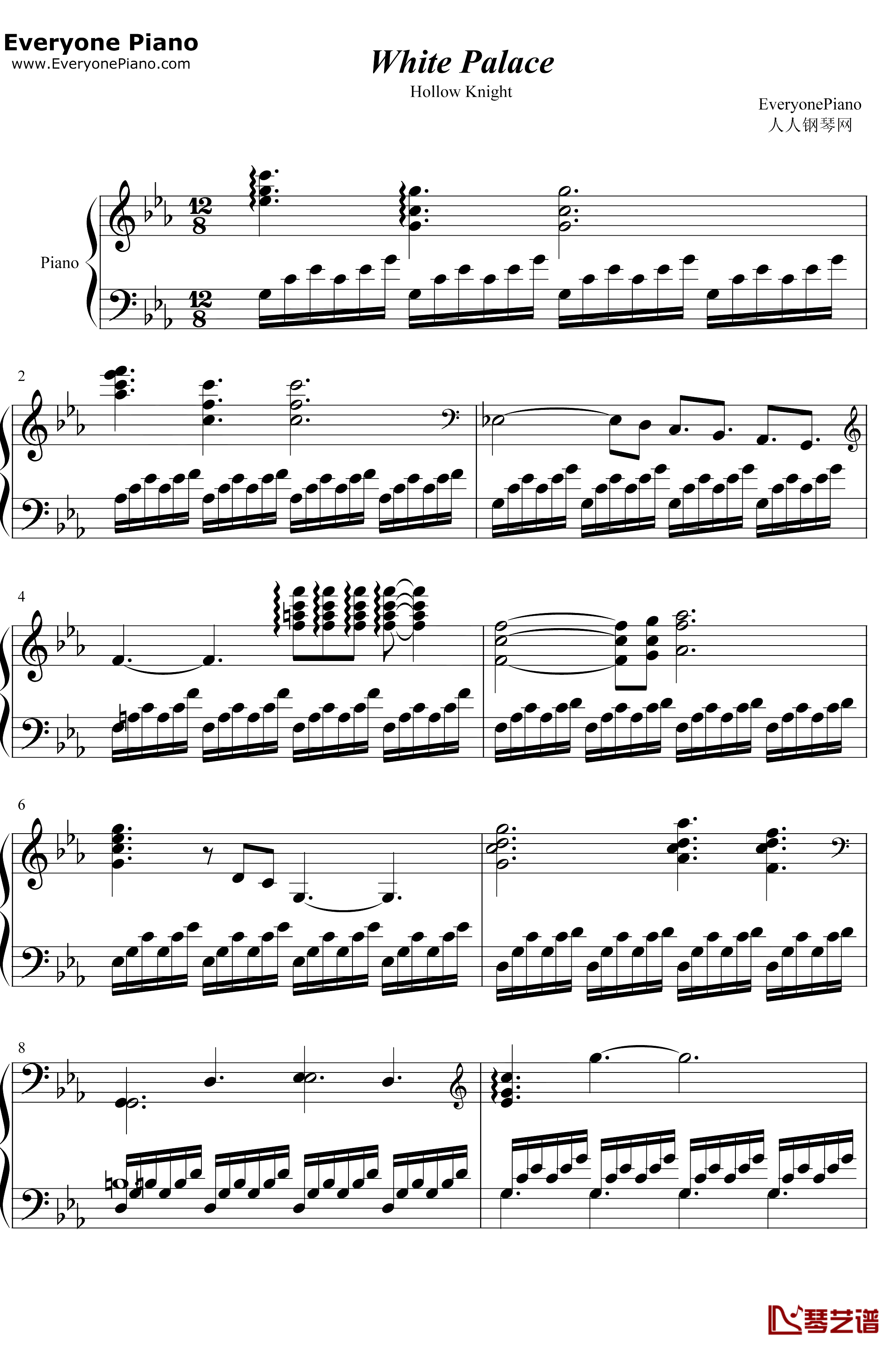 White Palace钢琴谱-Christopher Larkin-空洞骑士BGM1