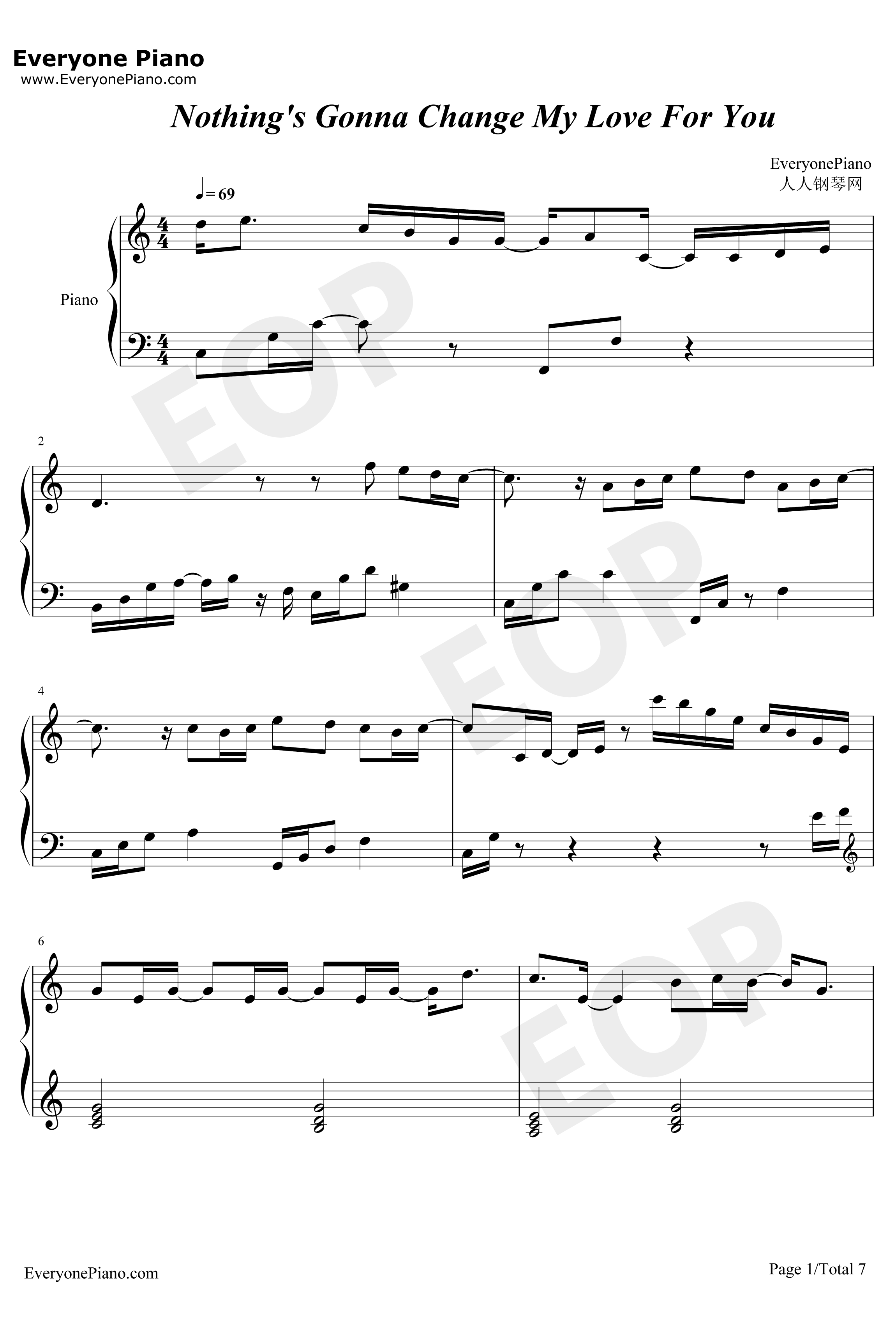 此情永不移（nothingisgonnachangemyloveforyou钢琴谱-GeorgeBenson方大同-廊桥遗梦）1