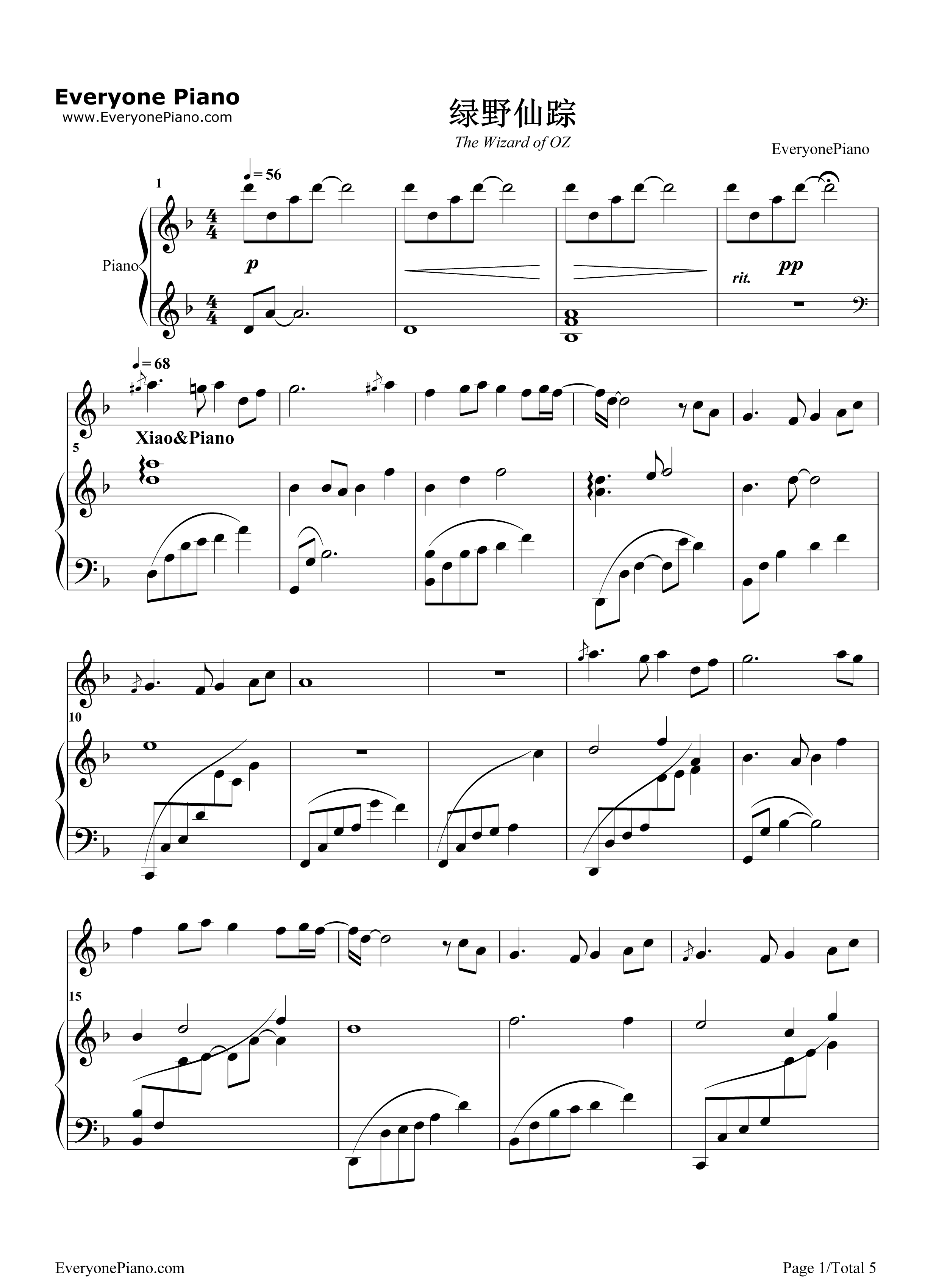 绿野仙踪钢琴谱-陈悦 马克1