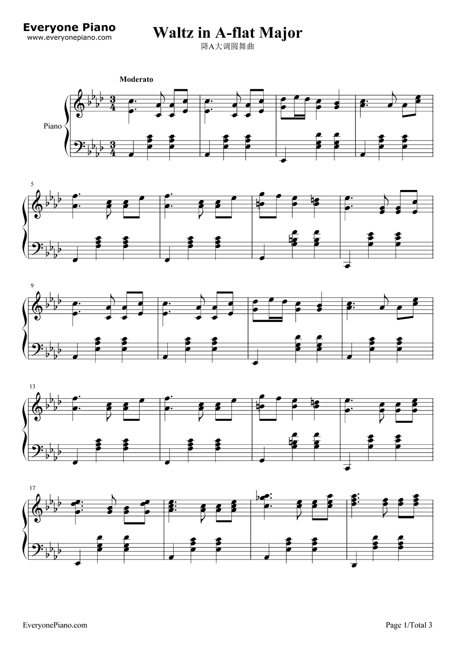 降A大调圆舞曲钢琴谱-勃拉姆斯1