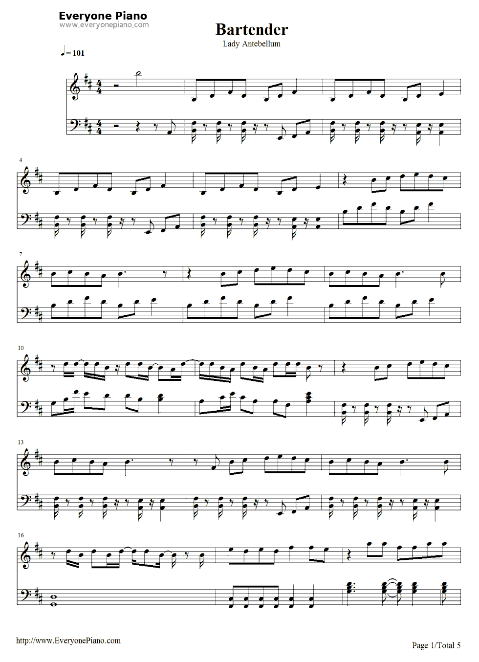 Bartender钢琴谱-Lady Antebellum1