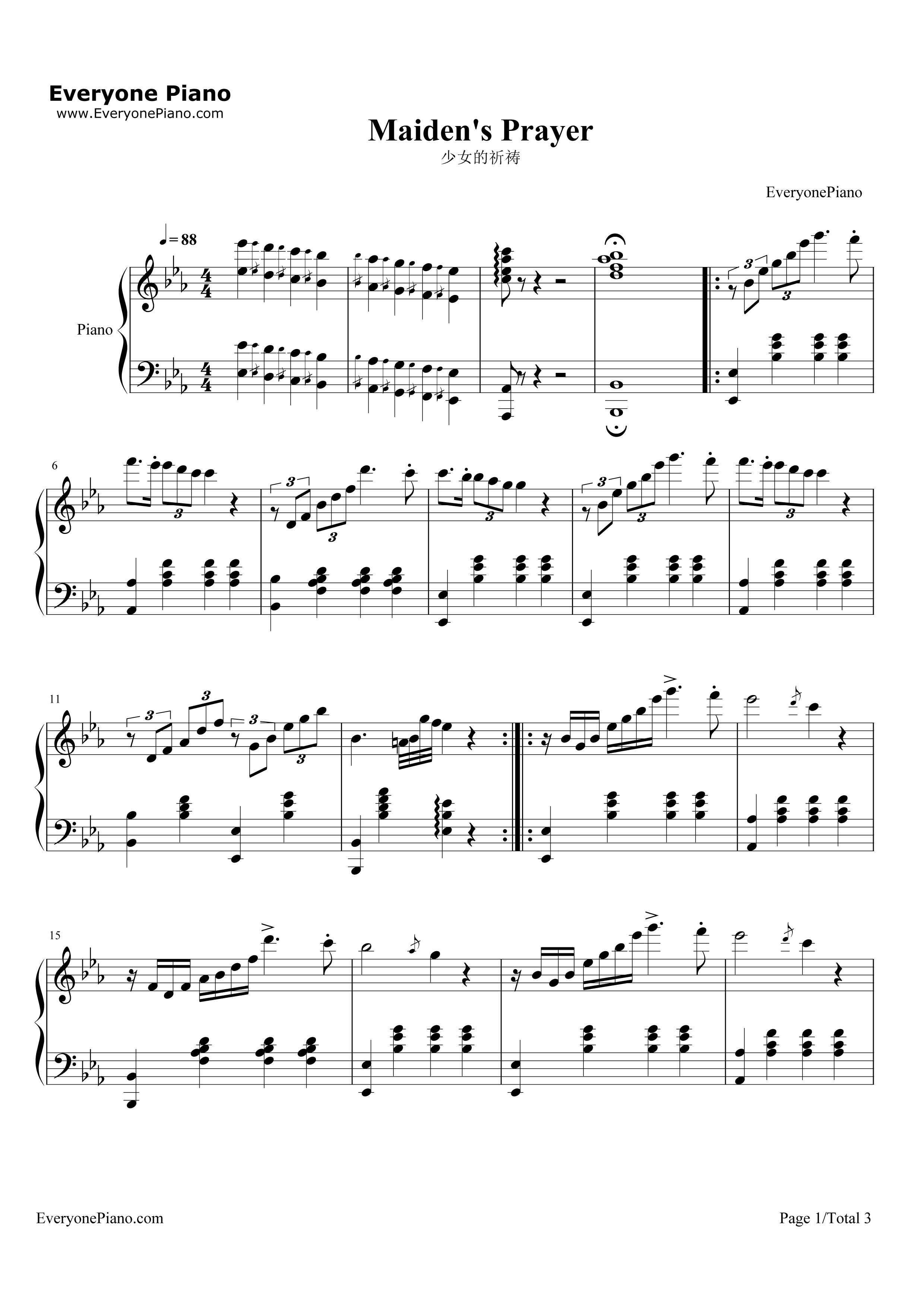 少女的祈祷（Maiden's Prayer）钢琴谱-巴达捷芙斯卡(Badarzewska)1