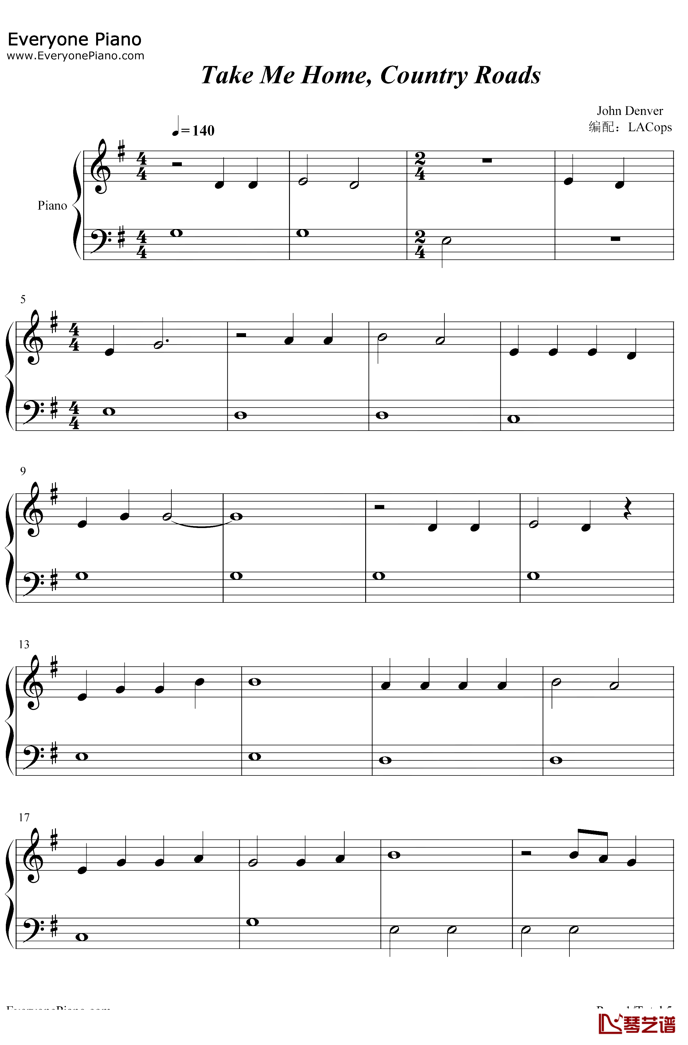 Take Me Home Country Roads钢琴谱-John Denver1