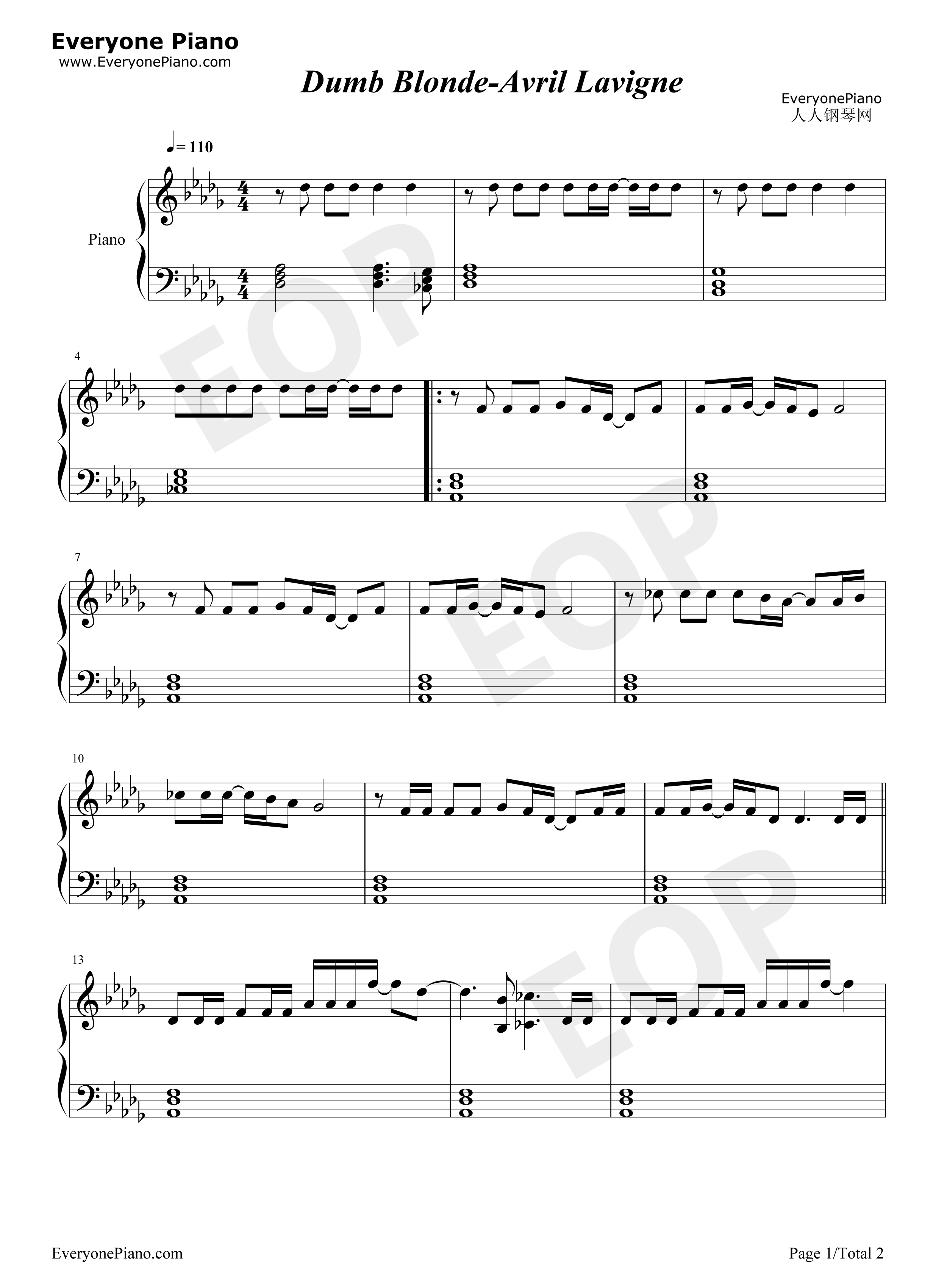 Dumb Blonde钢琴谱-Avril Lavigne1