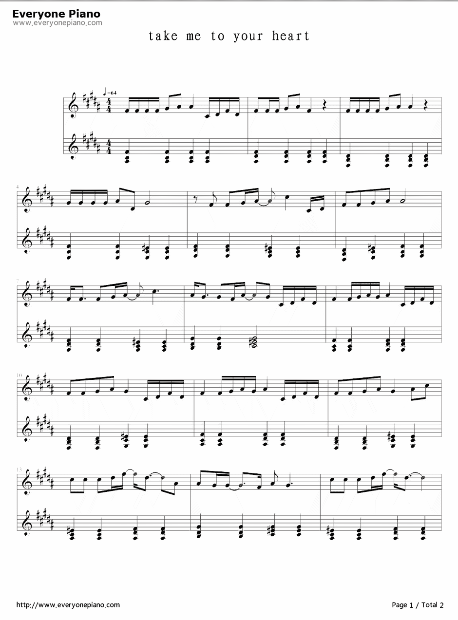 Take Me To Your Heart钢琴谱-MichaelLearnsToRock迈克学摇滚张学友-吻别英文版1
