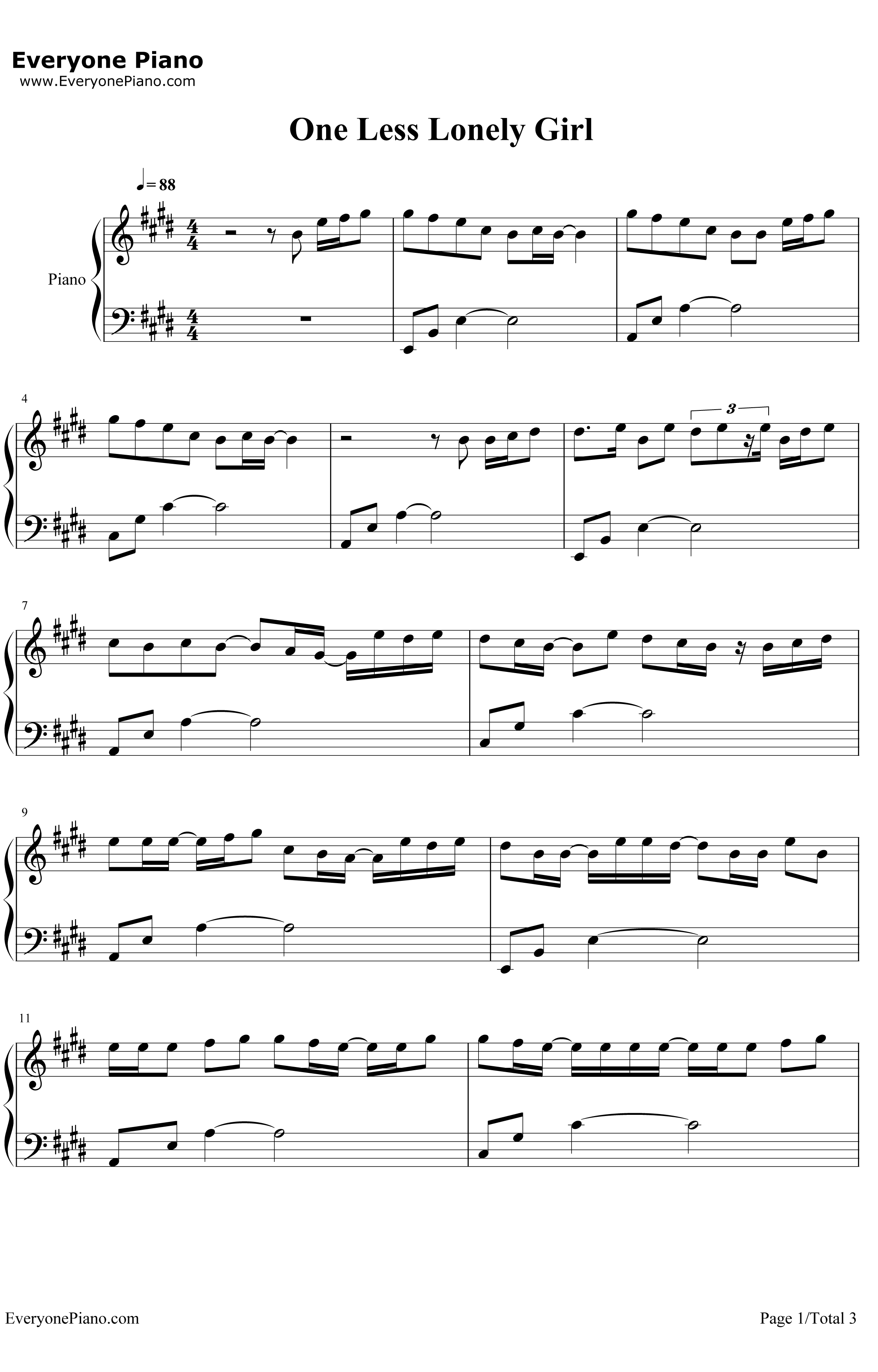 One Less Lonely Girl钢琴谱-JustinBieber1
