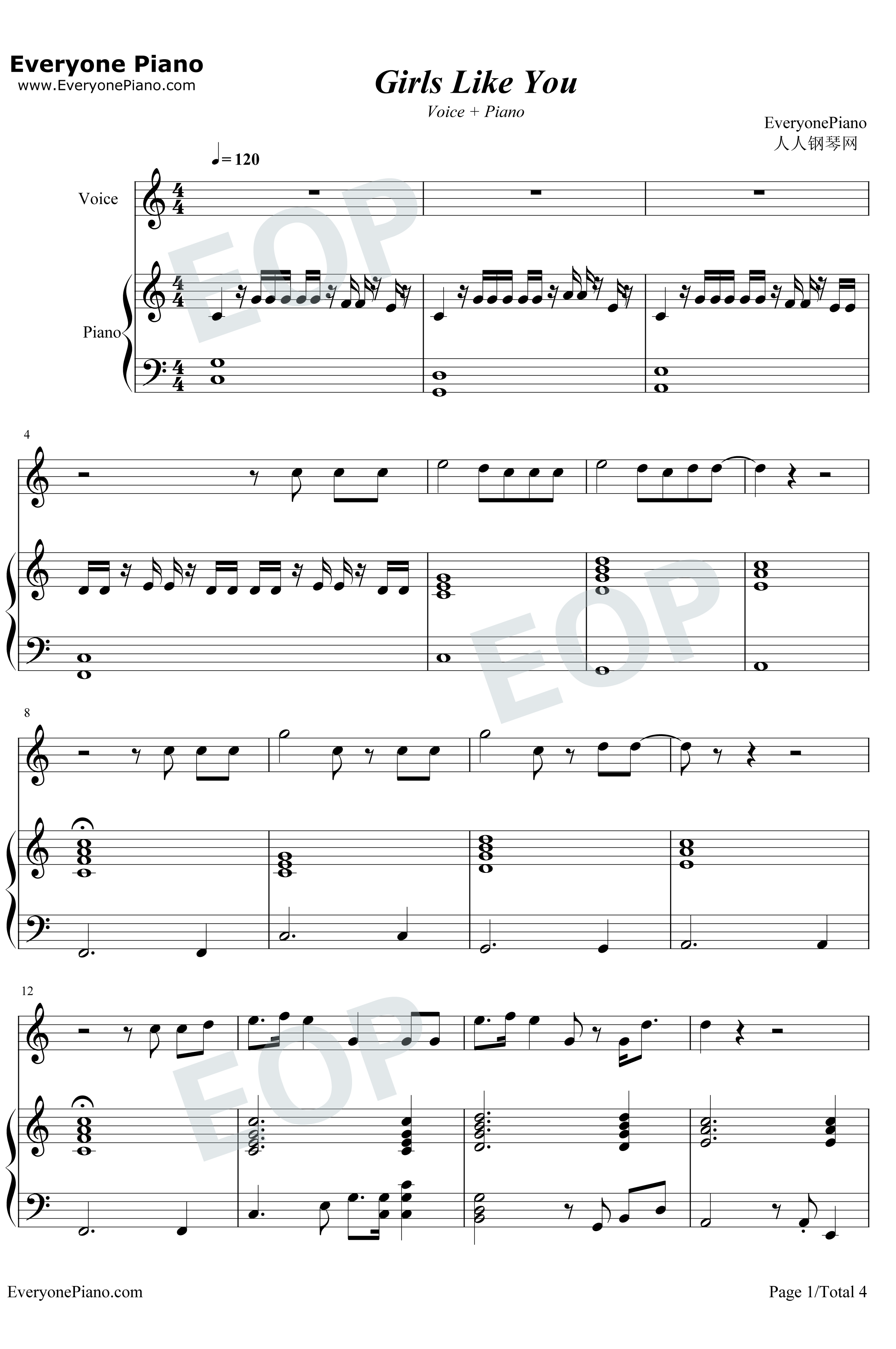 Girls Like You钢琴谱-Maroon 51