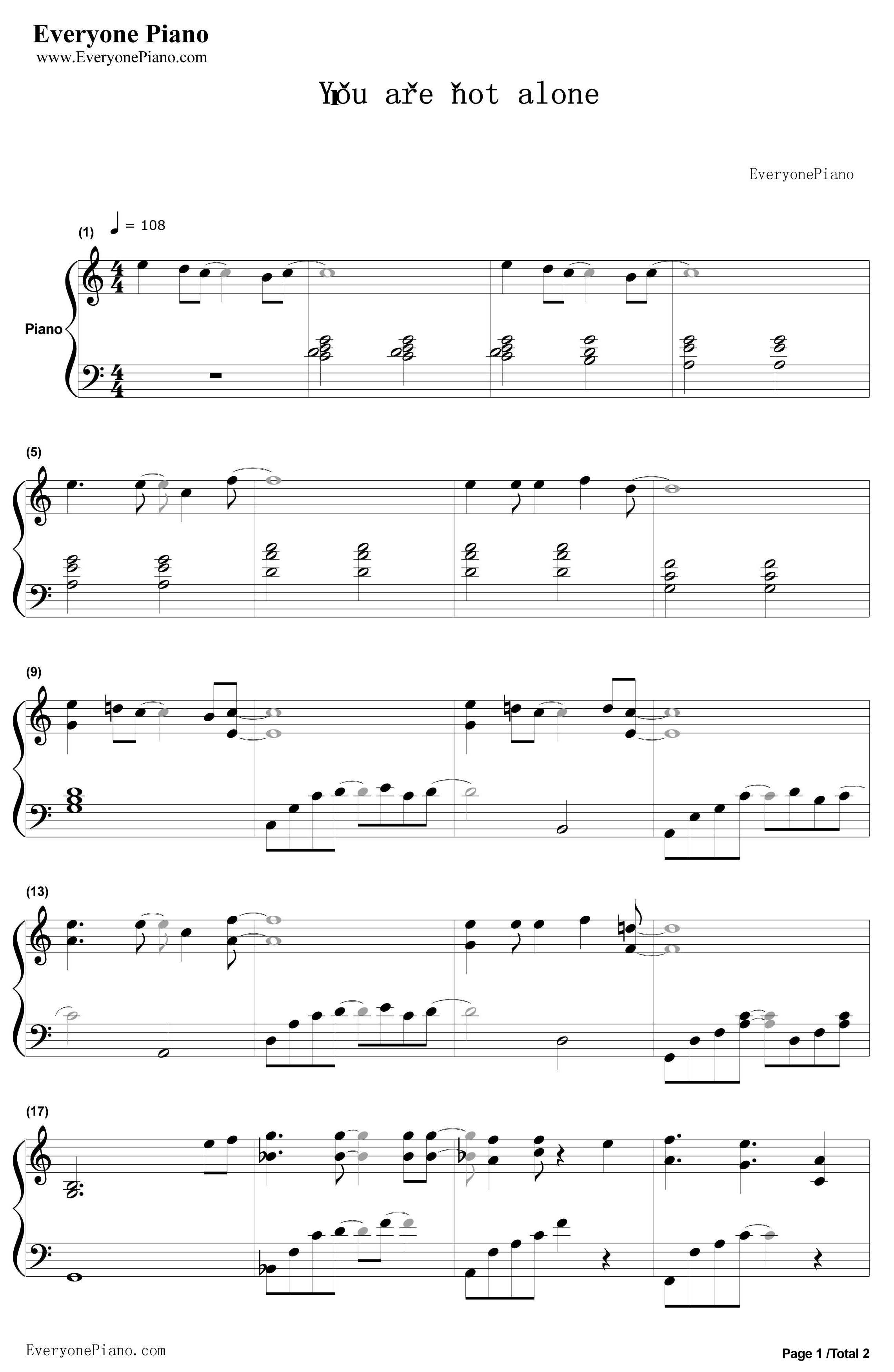 YouAreNotAlone钢琴谱-MichaelJackson1
