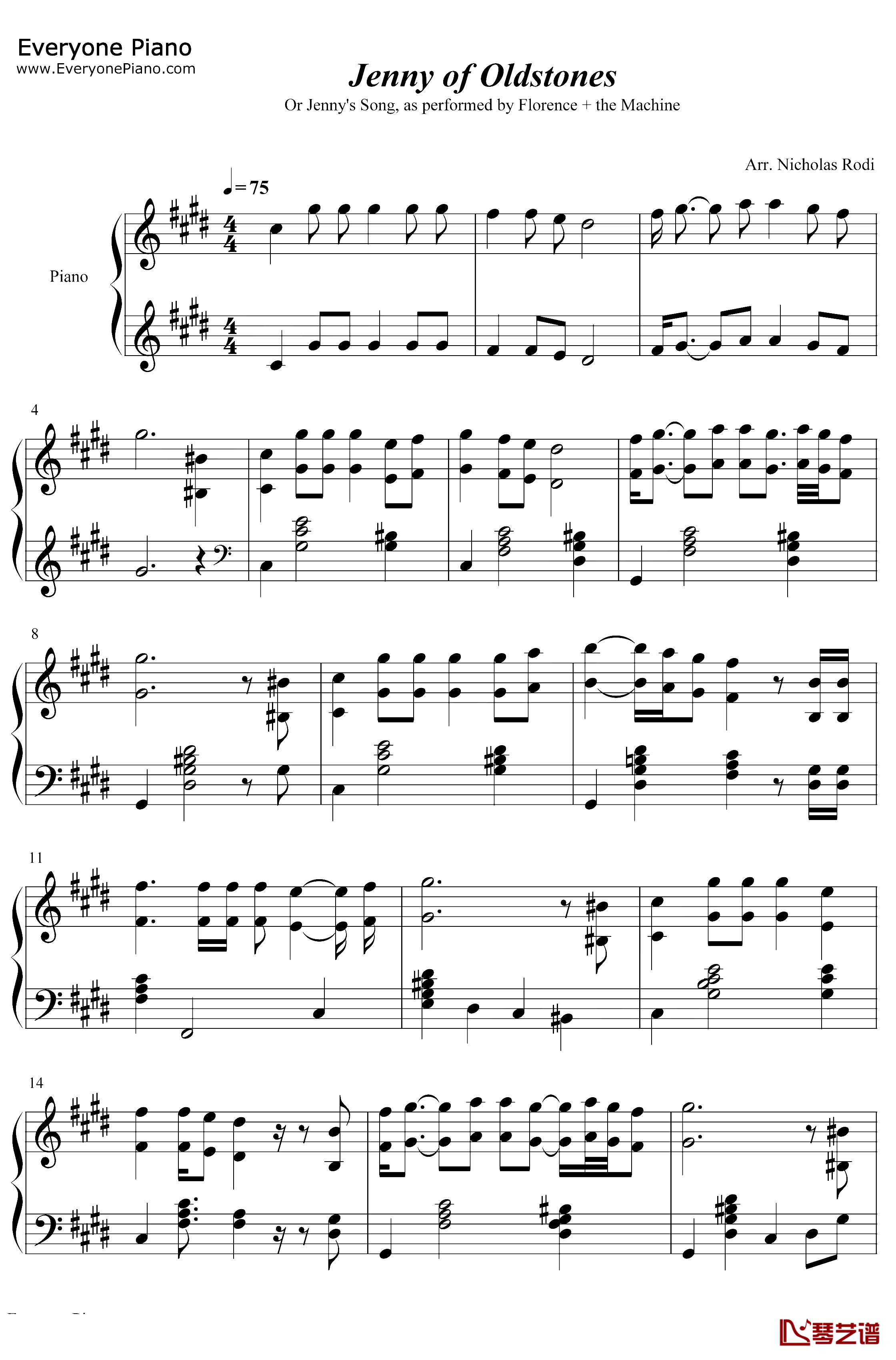 Jenny Of Oldstones钢琴谱-Florenceand the Machine-JennysSong-权力的游戏第八季插曲1