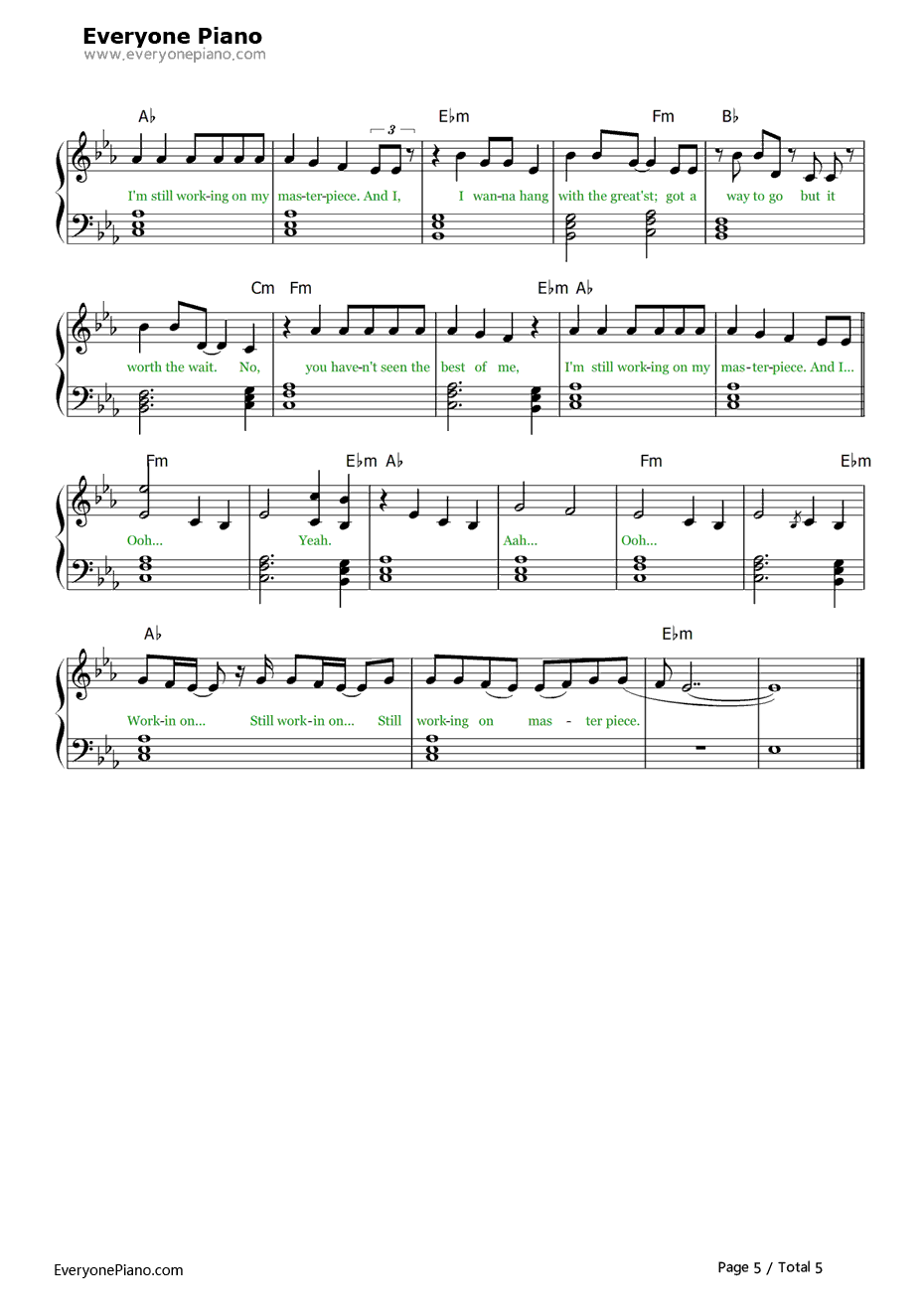 Masterpiece钢琴谱-JessieJ5