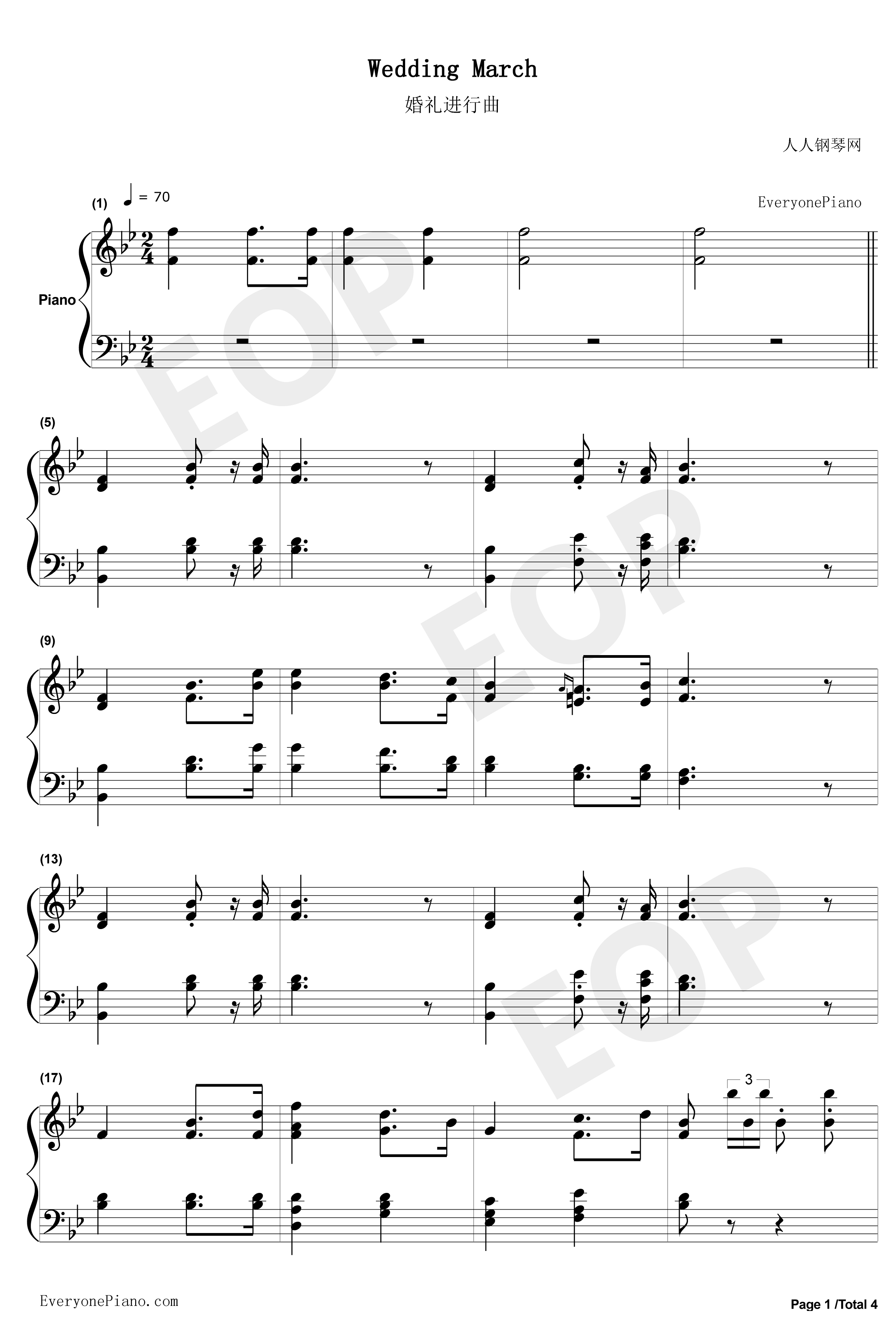 婚礼进行曲钢琴谱-瓦格纳WilhelmRichardWagner-选自歌剧罗恩格林1