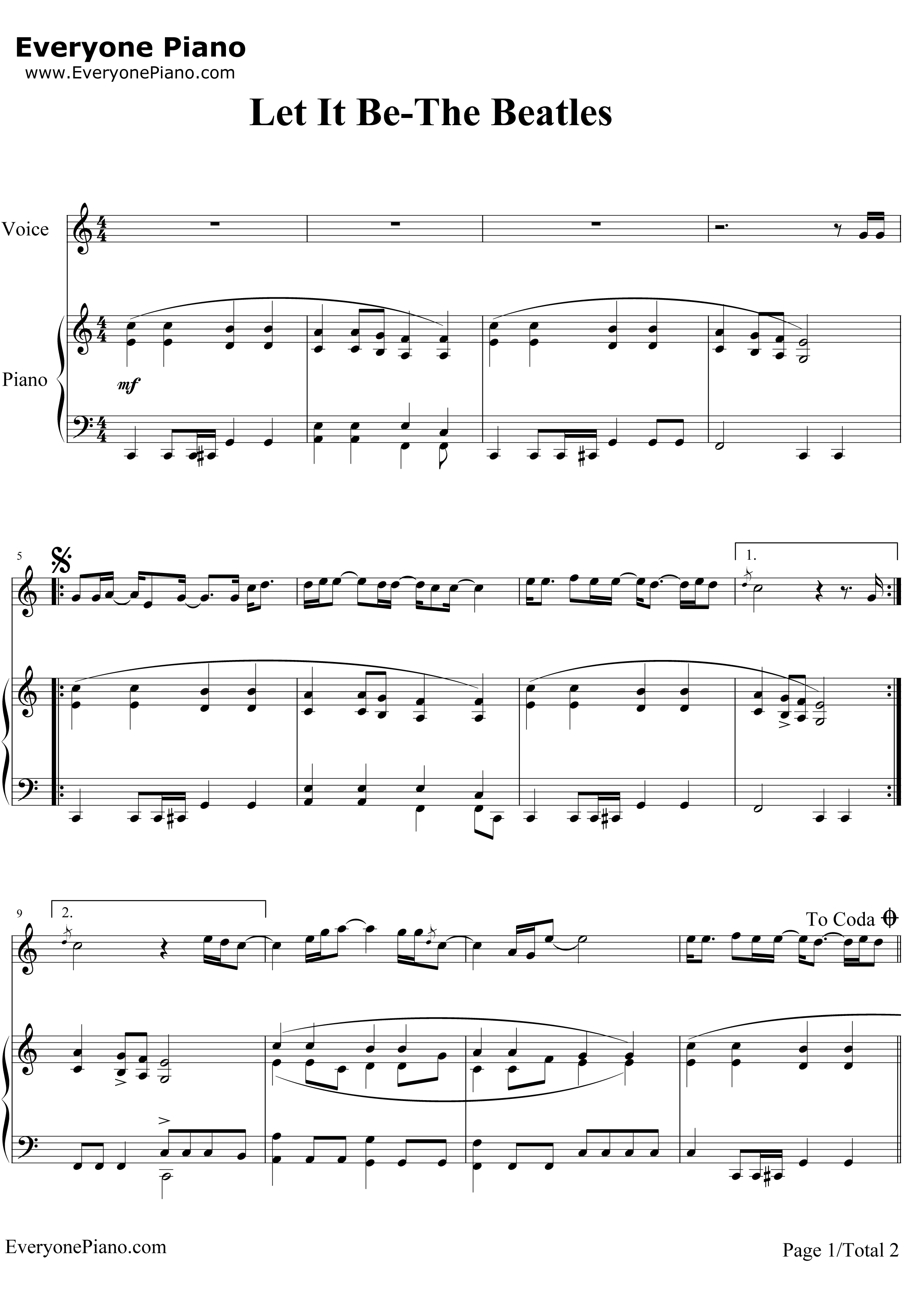 Let It Be钢琴谱-The Beatles1