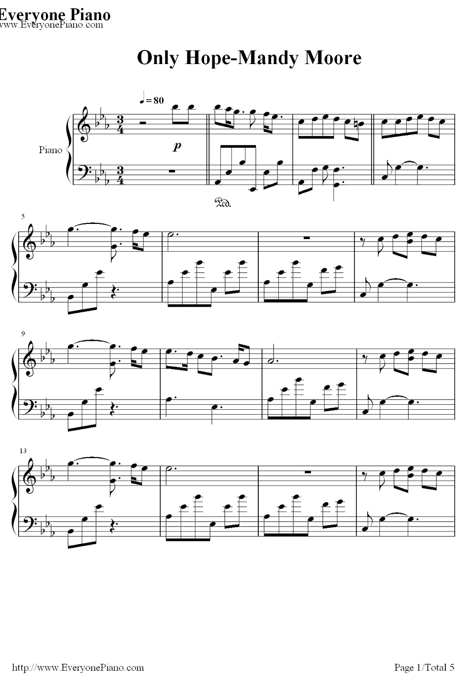 Only Hope钢琴谱-MandyMoore-初恋的回忆插曲1
