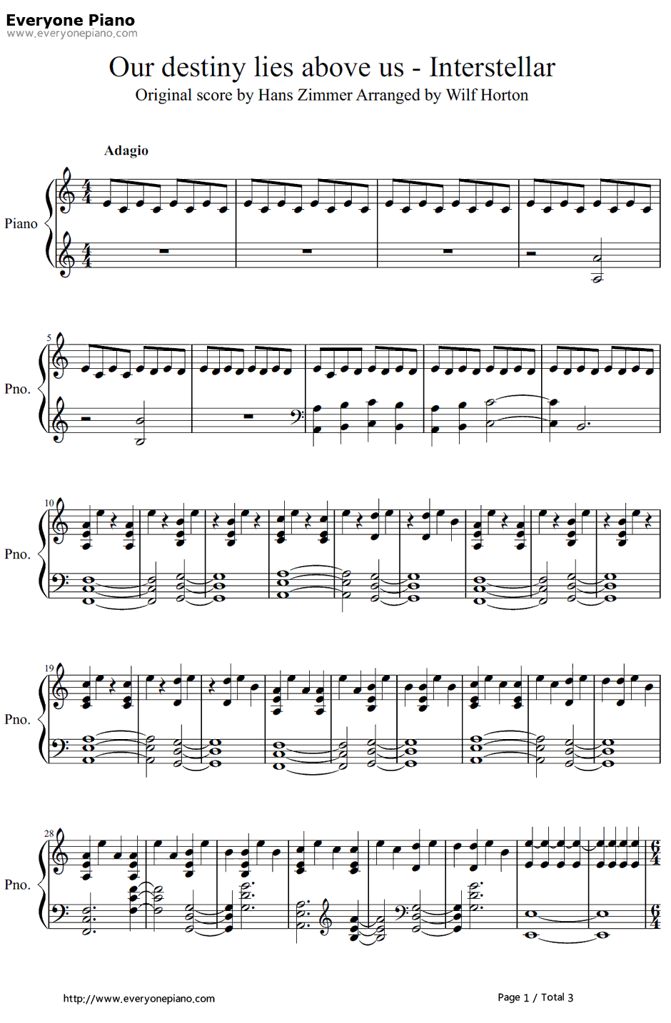 Our Destiny Lies AboveUs钢琴谱-HansZimmer-星际穿越OST1