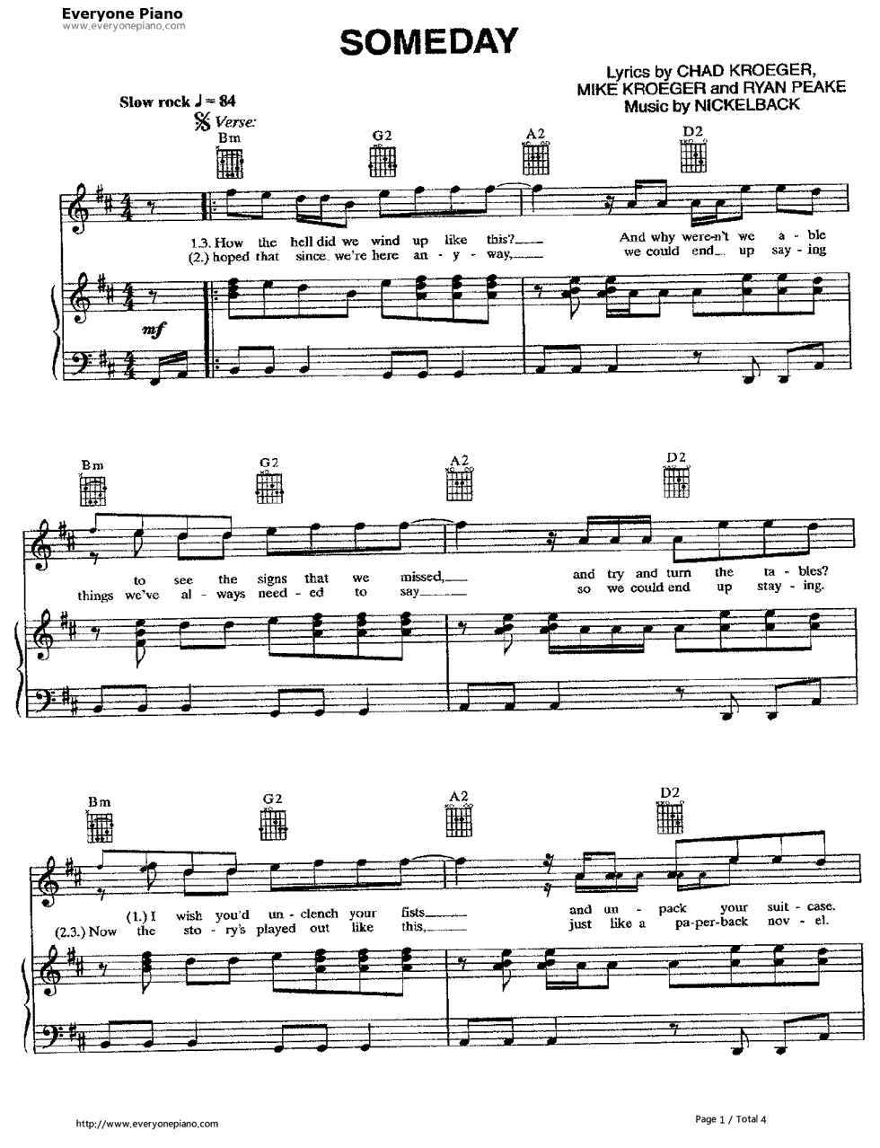 Someday钢琴谱-Nickelback1