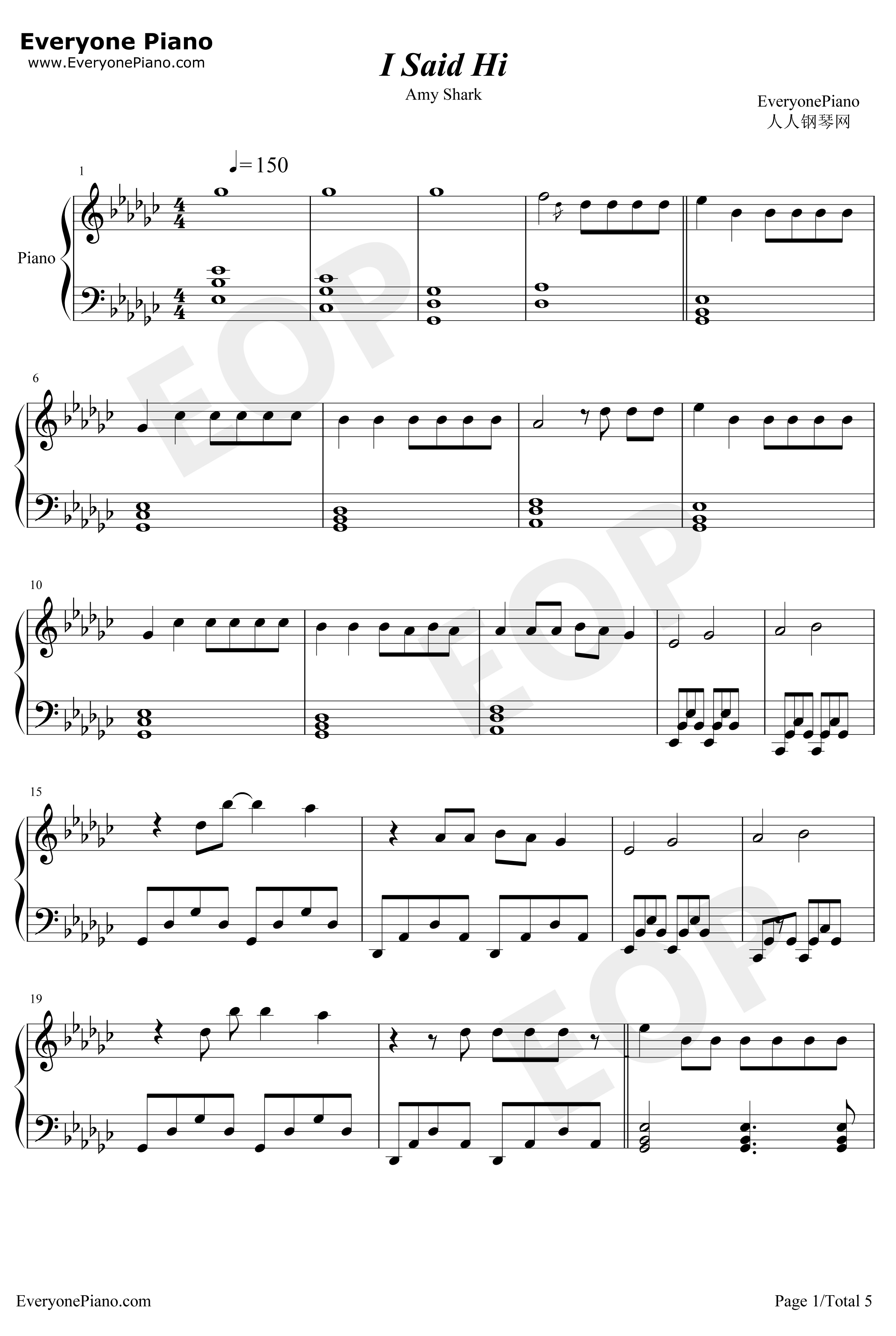 I Said Hi钢琴谱-Amy Shark1