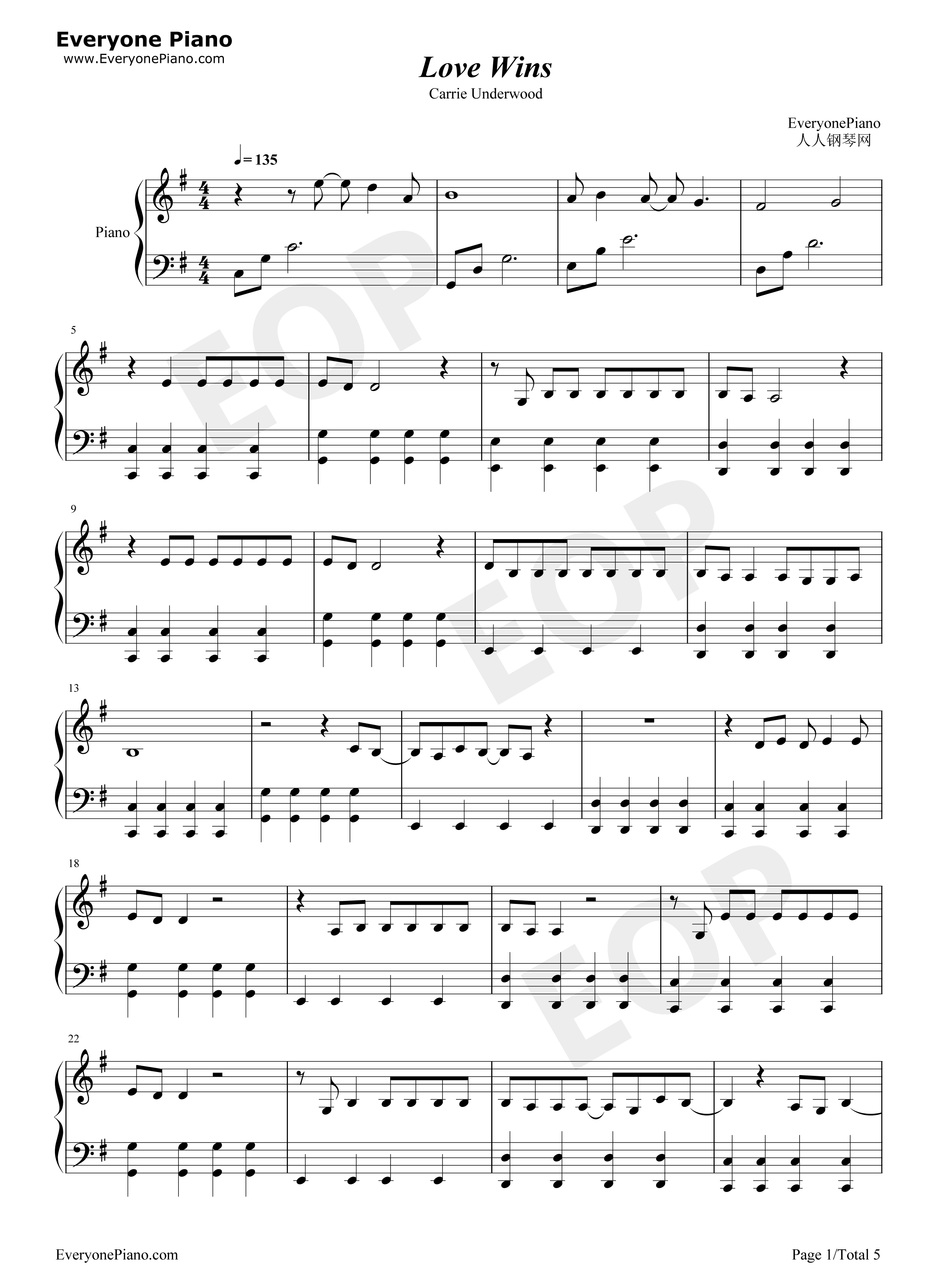 Love Wins钢琴谱-Carrie Underwood1