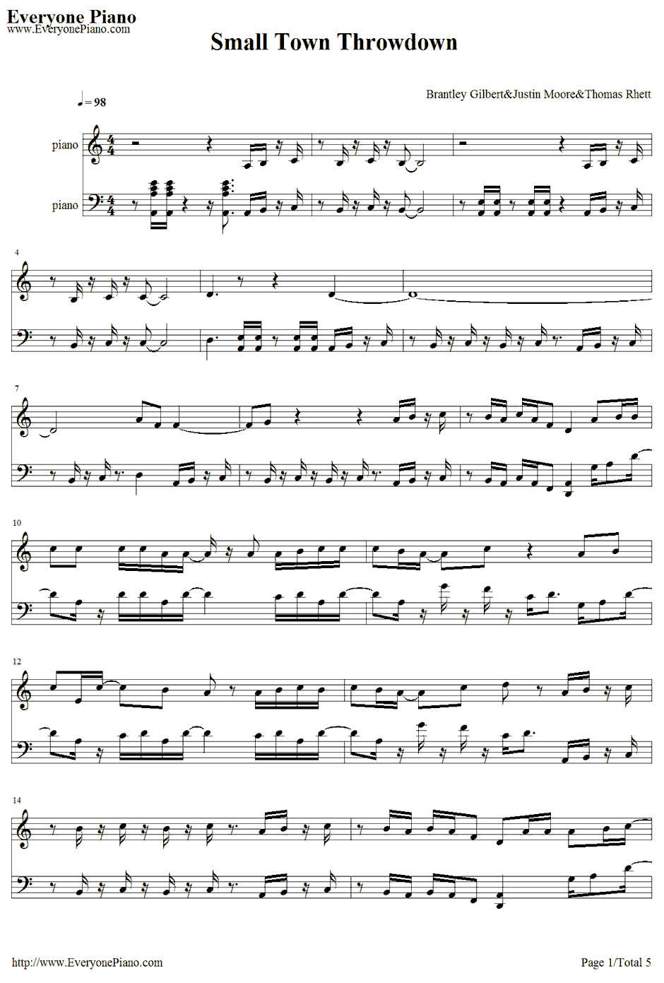 Small Town Throwdown钢琴谱-BrantleyGilbert1