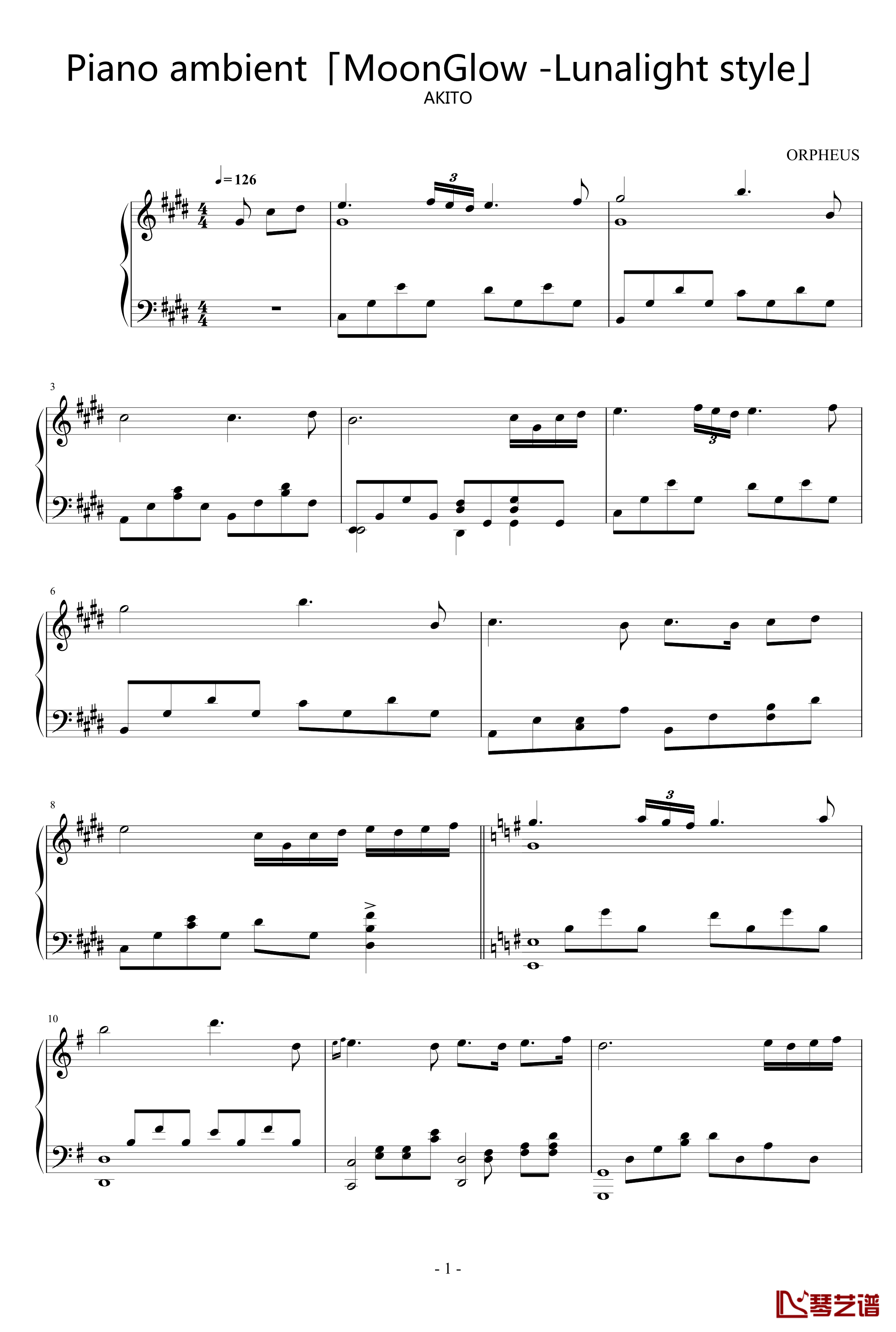 Piano ambientMoonGlow -Lunalight style钢琴谱-Akito1