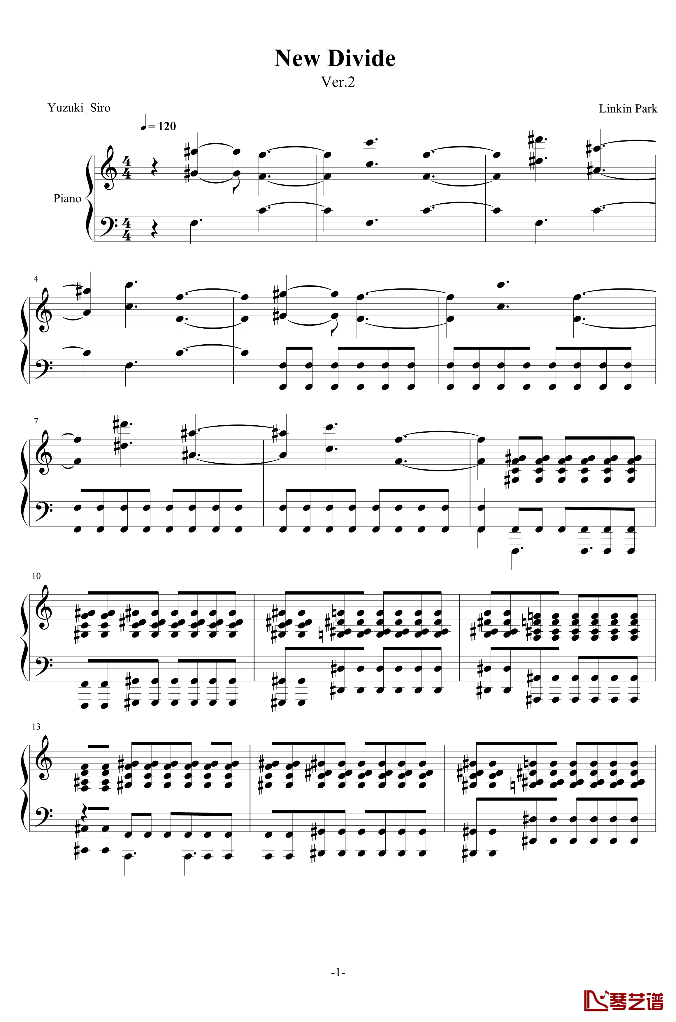 New Divide钢琴谱-Linkin Park-稍难版本-linkin park1