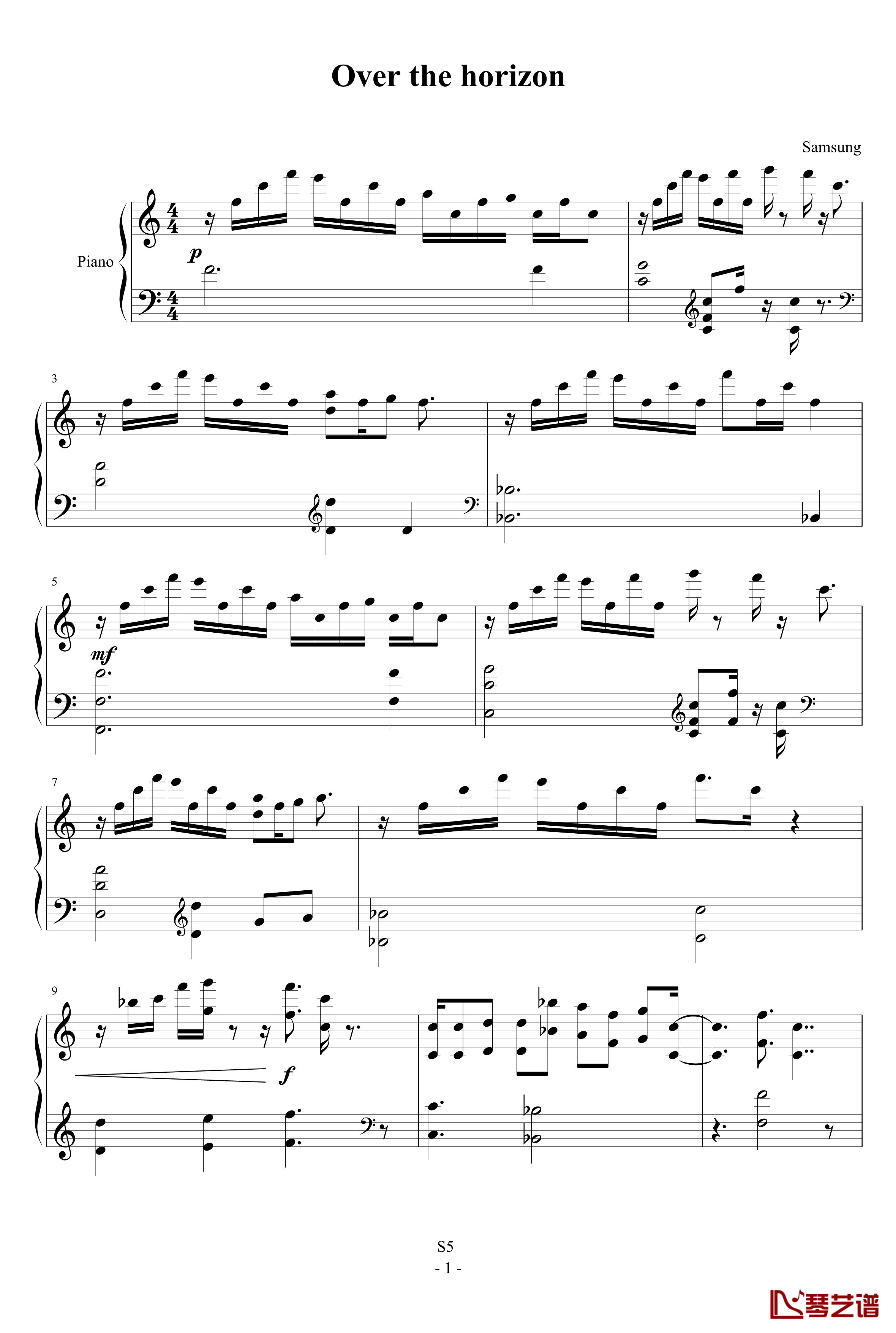 三星GALAXY S5主题曲钢琴谱-Over the Horizon-三星1