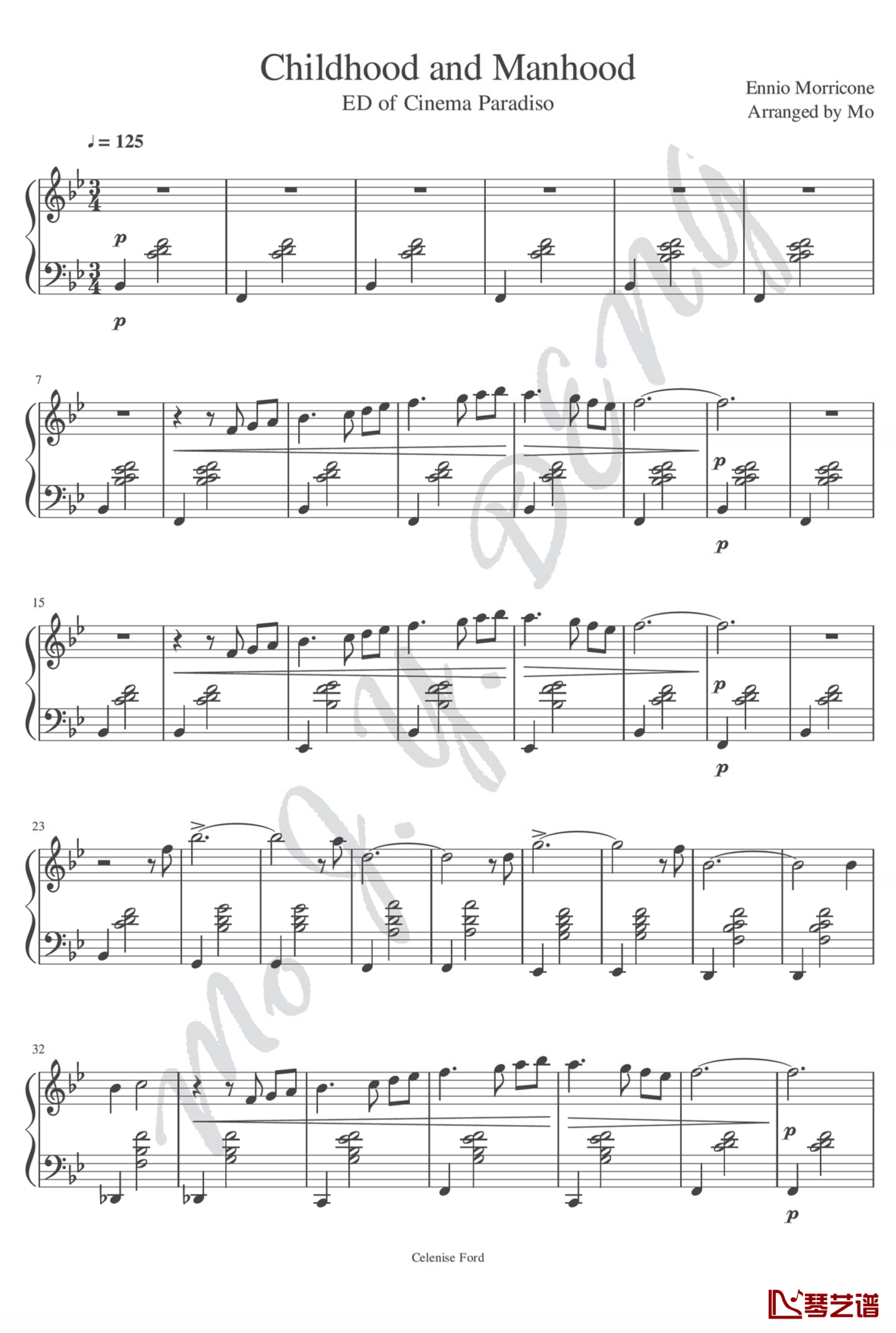 Childhood and Manhood钢琴谱-ED of Cinema Paradiso-天堂电影院片尾曲-Ennio Morricone1