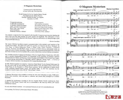 O Magnum Mysterium钢琴谱--Morten Lauridsen