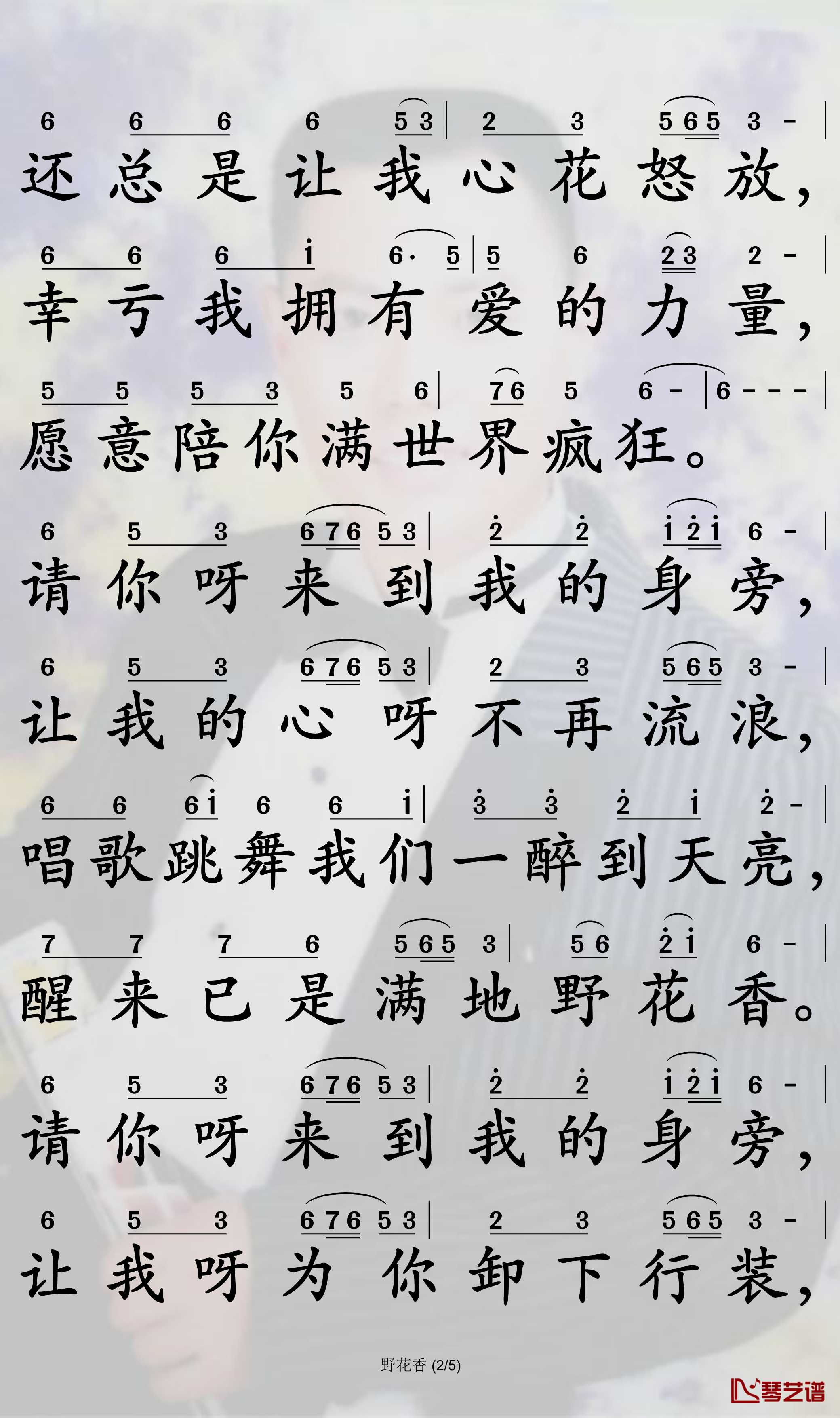 野花香简谱(歌词)-莫斯满/老猫演唱-孙世彦曲谱2