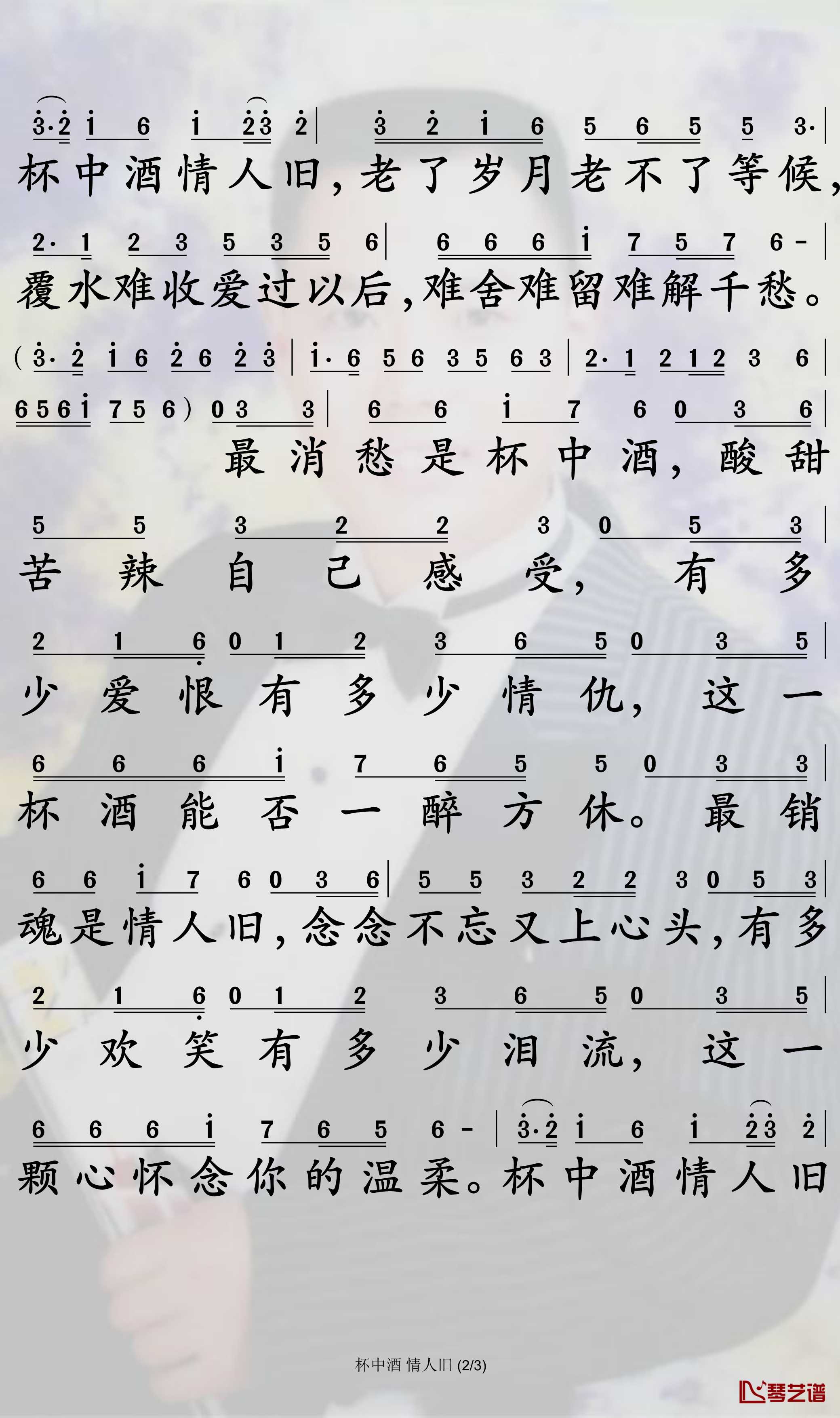 杯中酒情人旧简谱-陈瑞/王峰歌曲-孙世彦曲谱2