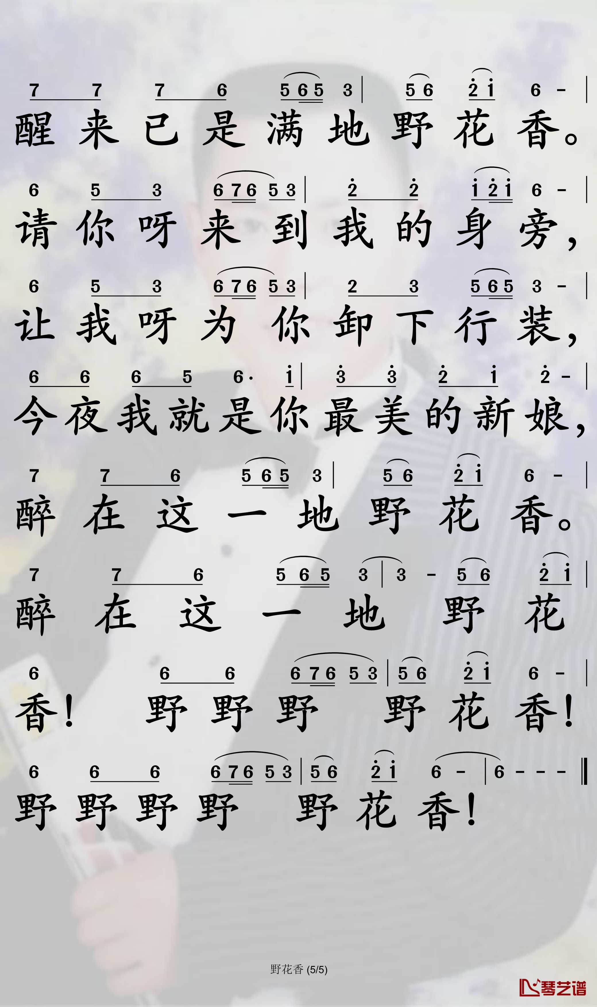 野花香简谱(歌词)-莫斯满/老猫演唱-孙世彦曲谱5