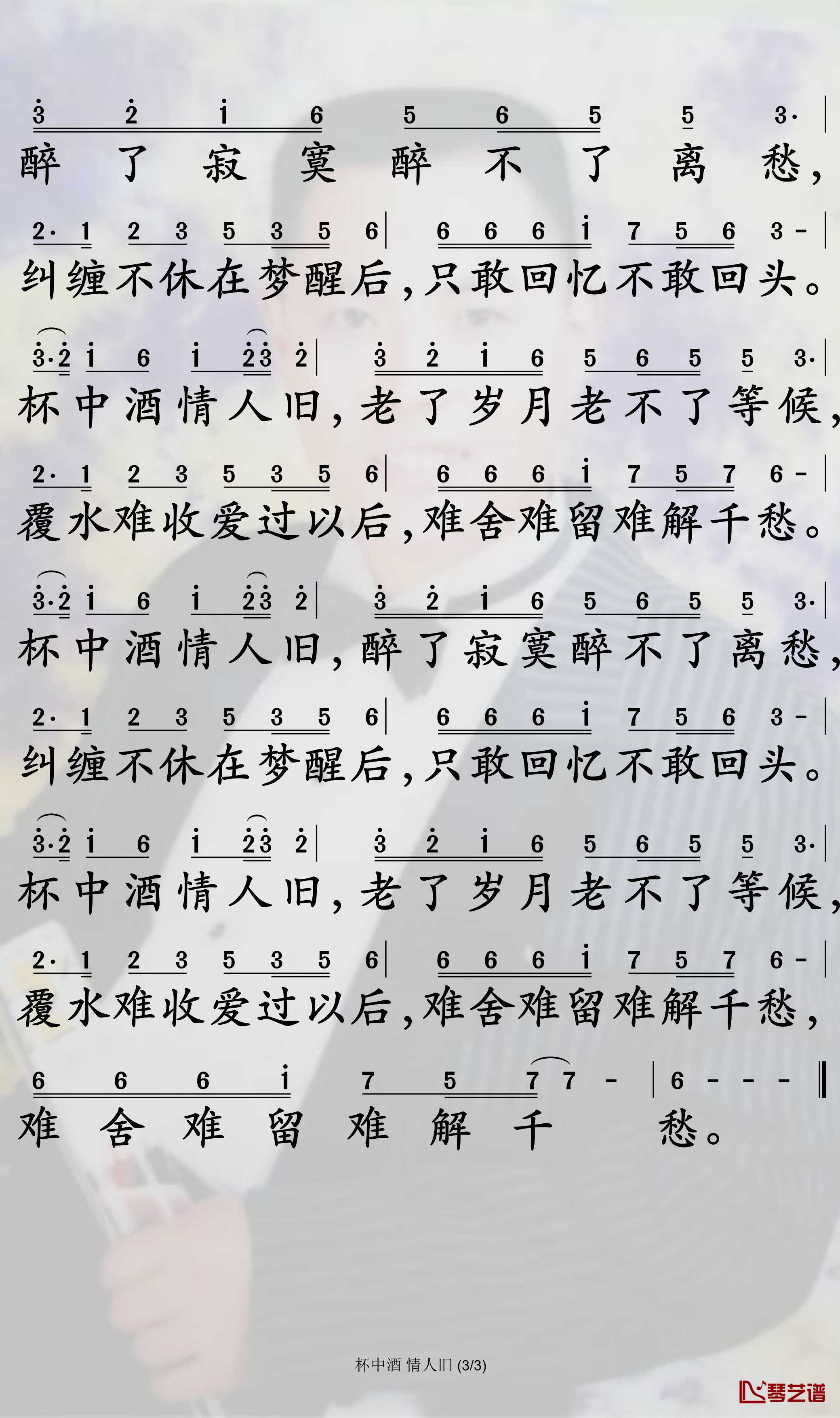 杯中酒情人旧简谱-陈瑞/王峰歌曲-孙世彦曲谱3