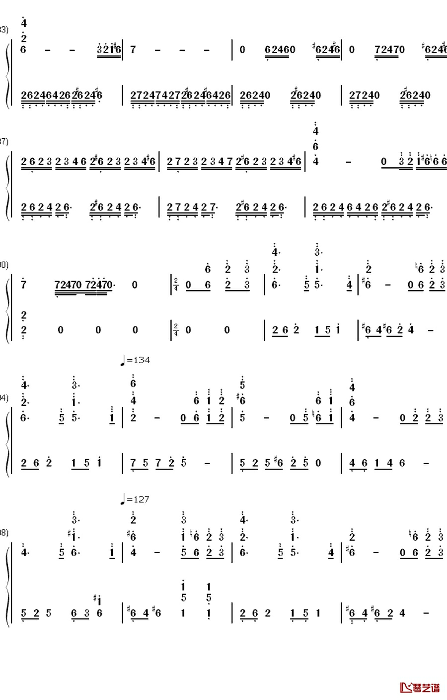 亡き王女の為のセプテット钢琴简谱-数字双手-东方Project5