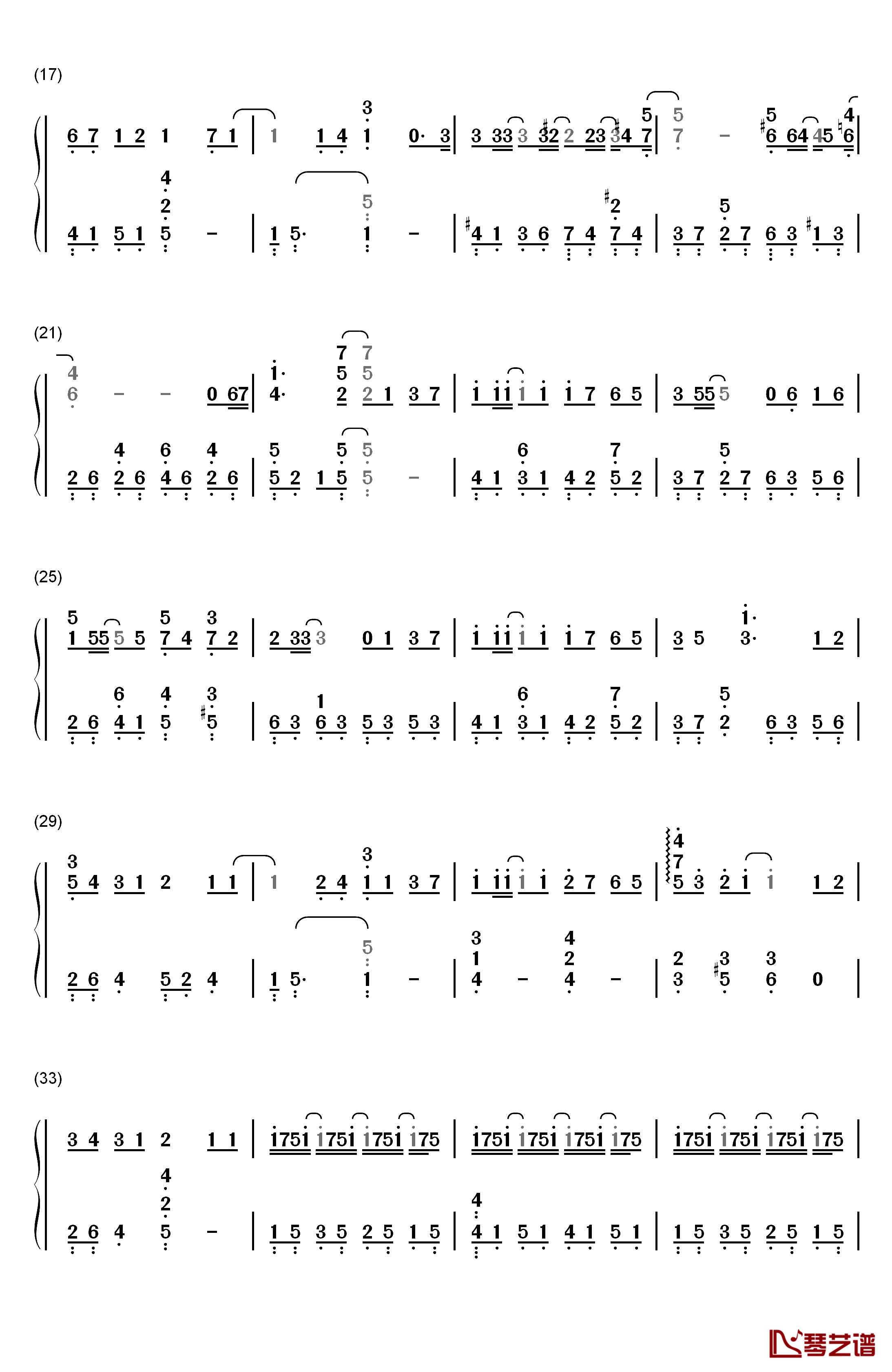 一点点钢琴简谱-数字双手-周杰伦2