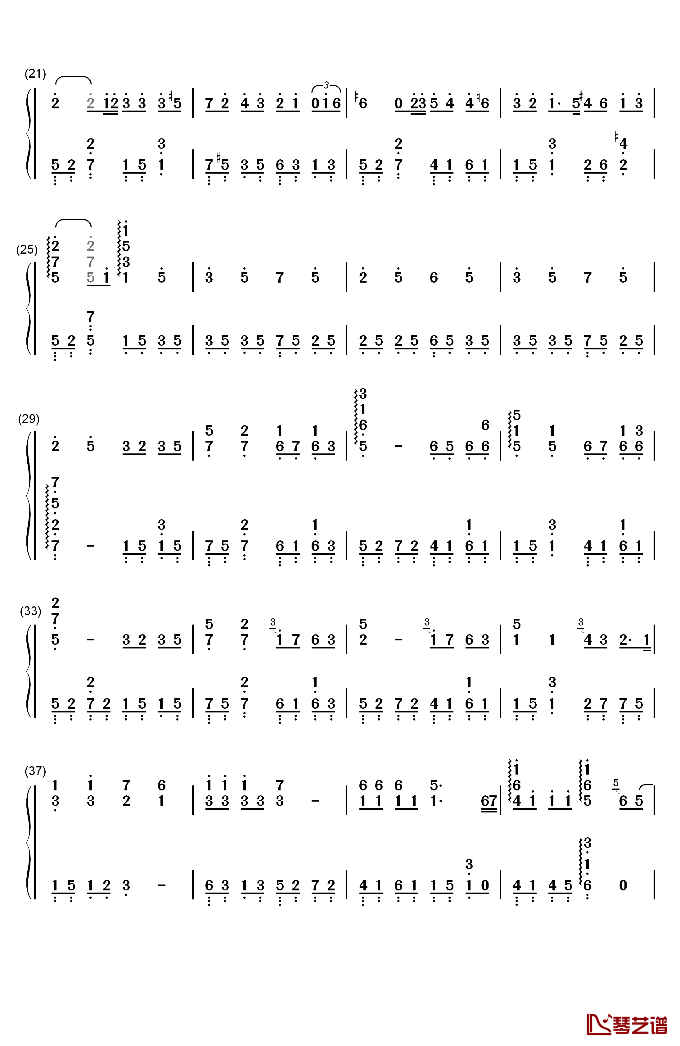 不再见钢琴简谱-数字双手-陈学冬2