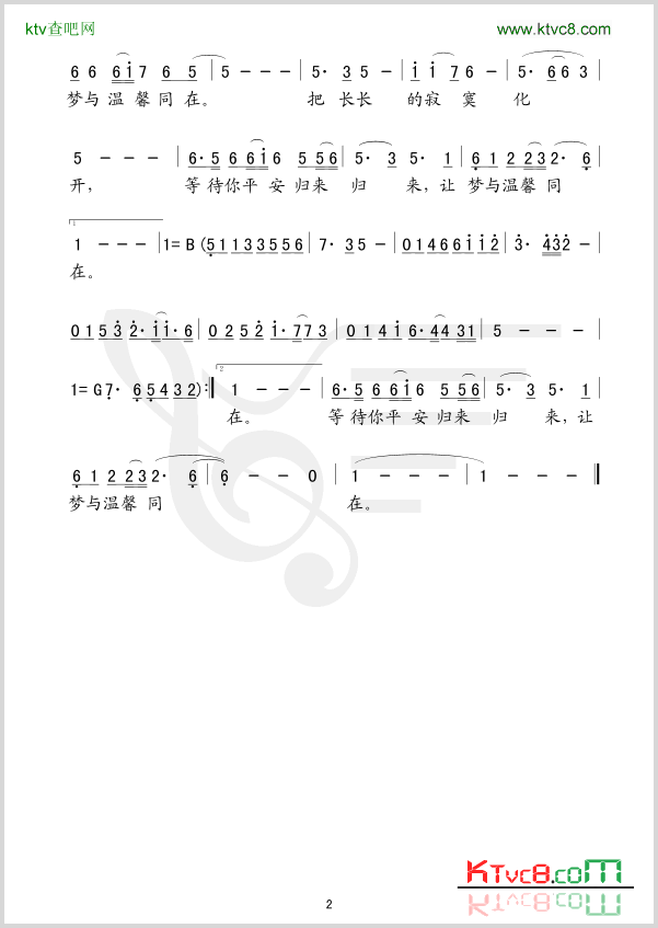 平安归来简谱-谌蓉演唱-陈道斌/薛瑞光词曲1