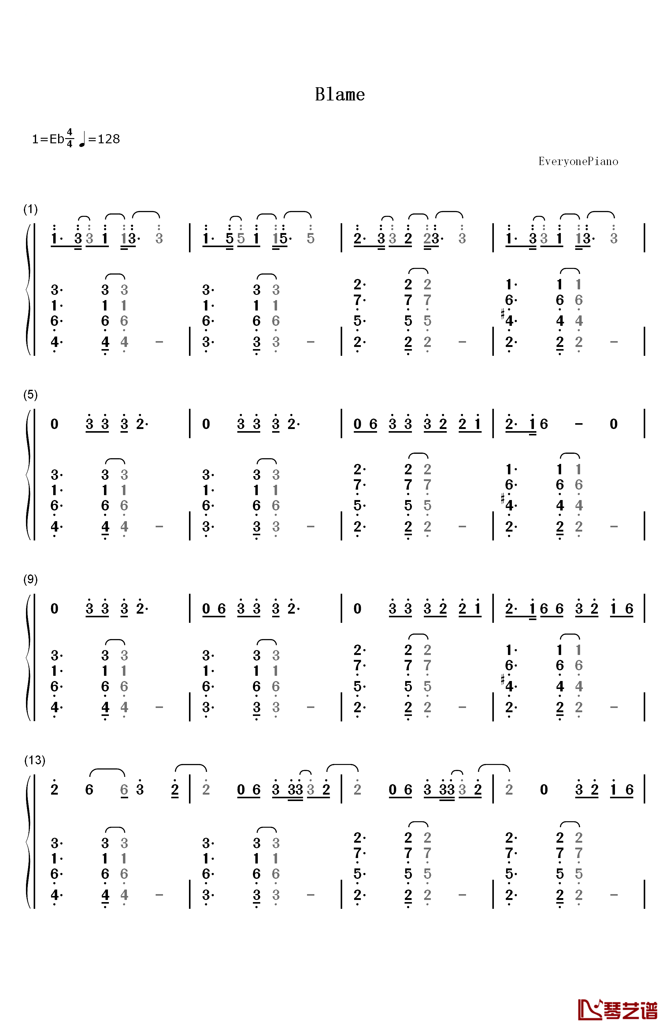 Blame钢琴简谱-数字双手-Calvin Harris ft. John Newman1