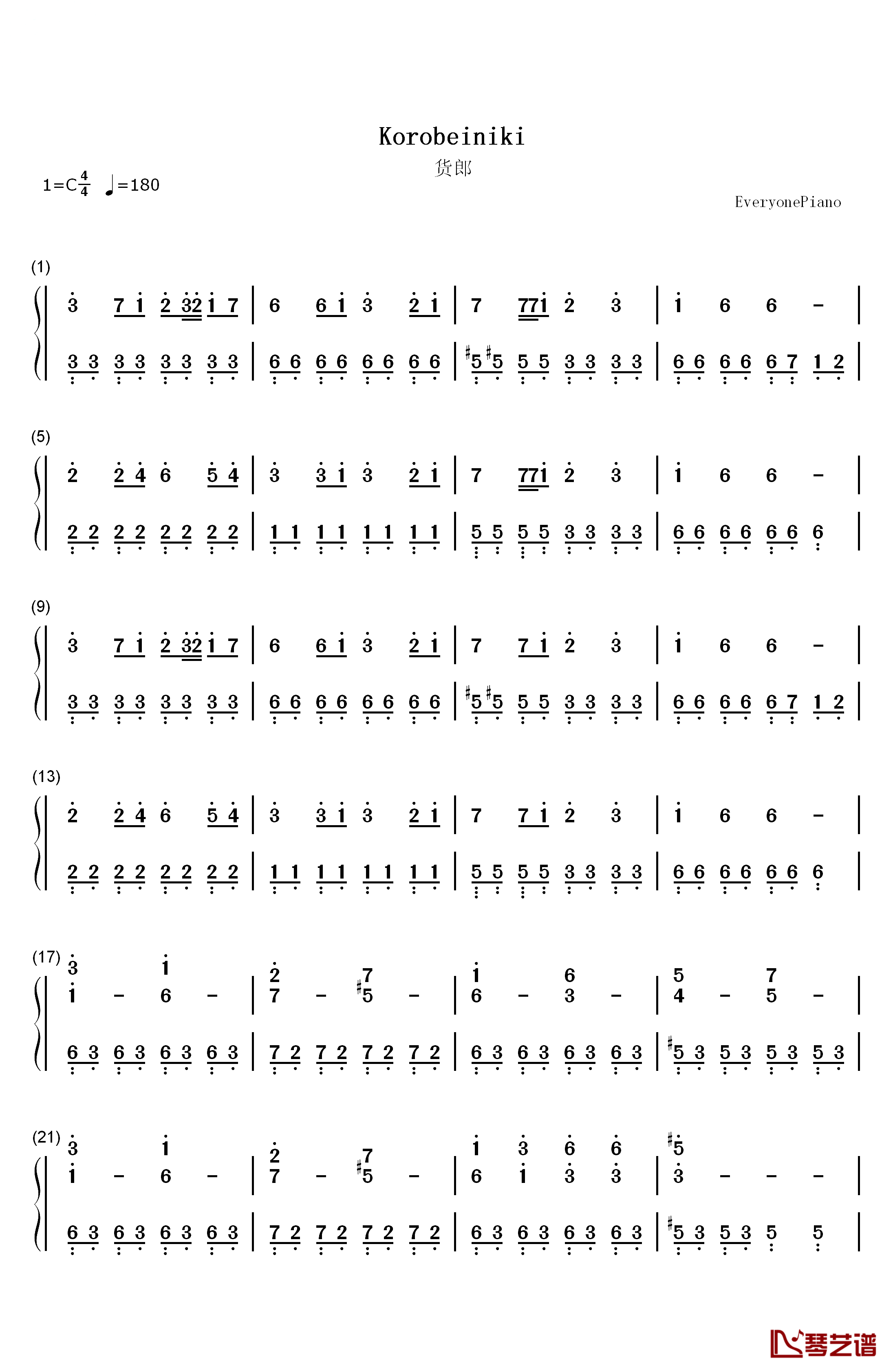 Korobeiniki钢琴简谱-数字双手-Nikolay Nekrasov1